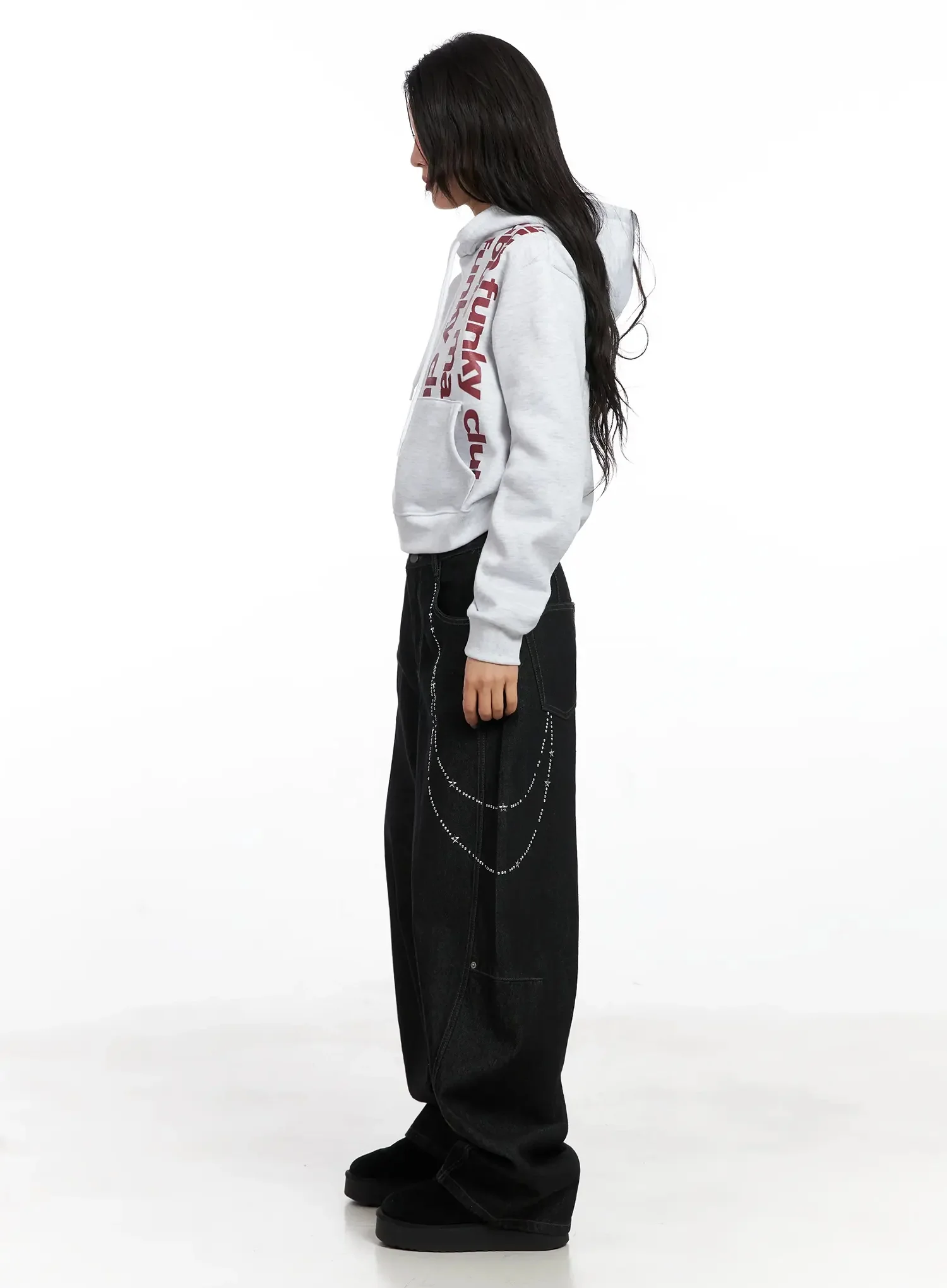 Graphic Print Fleece Cropped Hoodie IN528 - Image 9