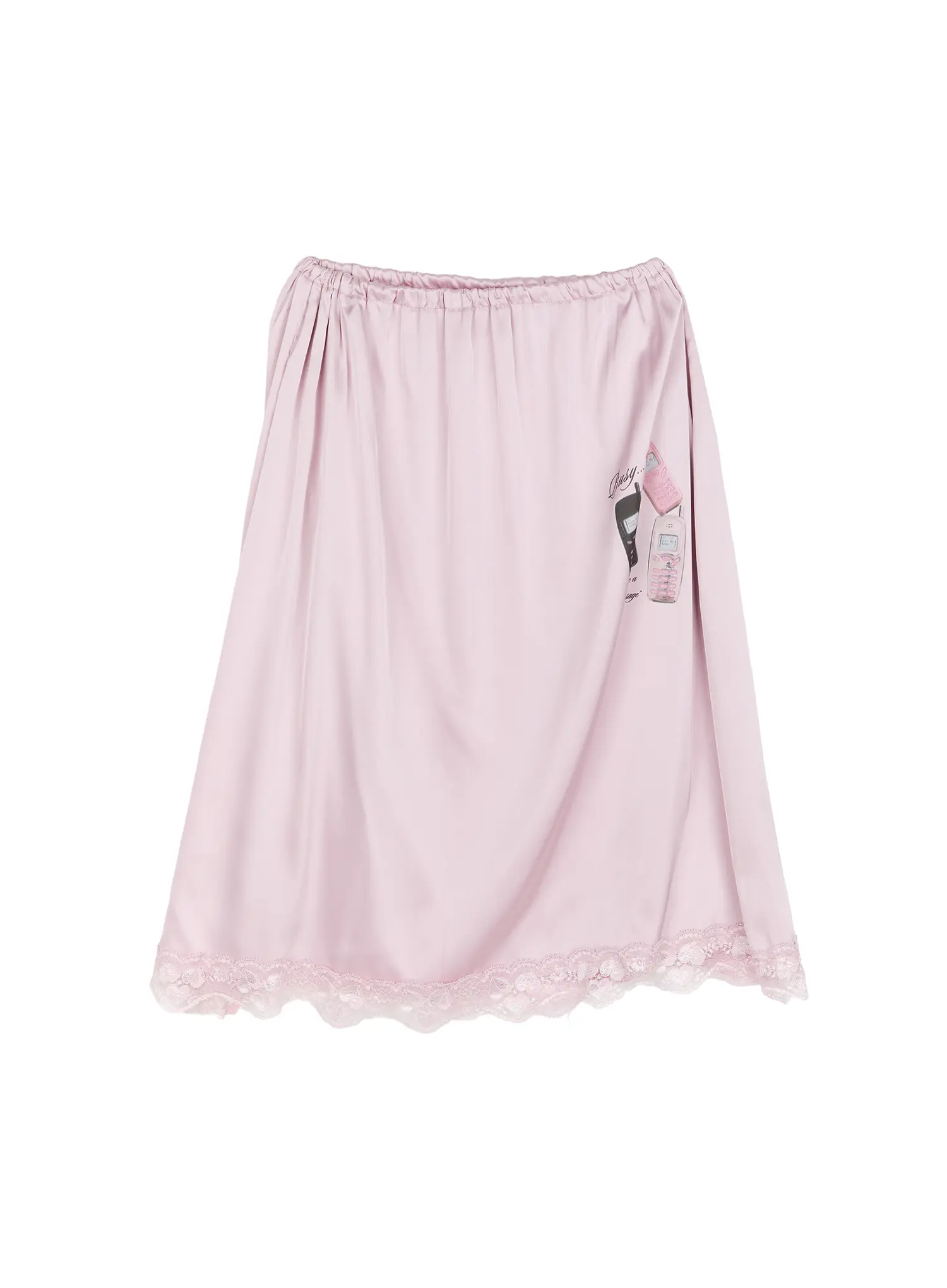 Graphic Print Satin Lace-Trim Midi Skirt CU503 - Image 10