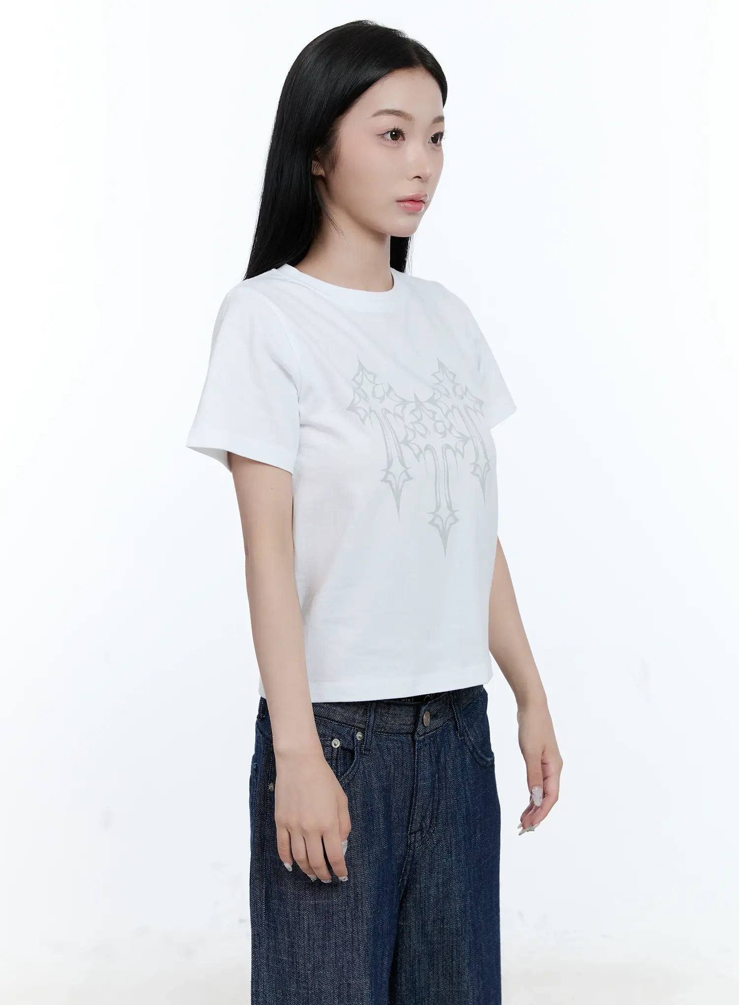 Graphic Print Semi-Crop Tee CL530 - Image 7