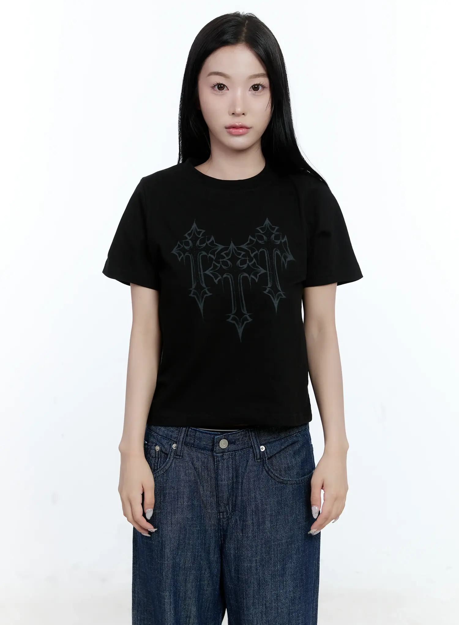 Graphic Print Semi-Crop Tee CL530 - Image 9