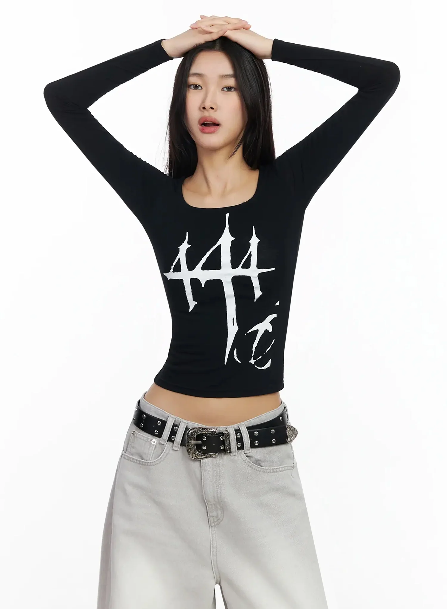 Graphic Print Slim Long Sleeve Tee IA508 - Image 2