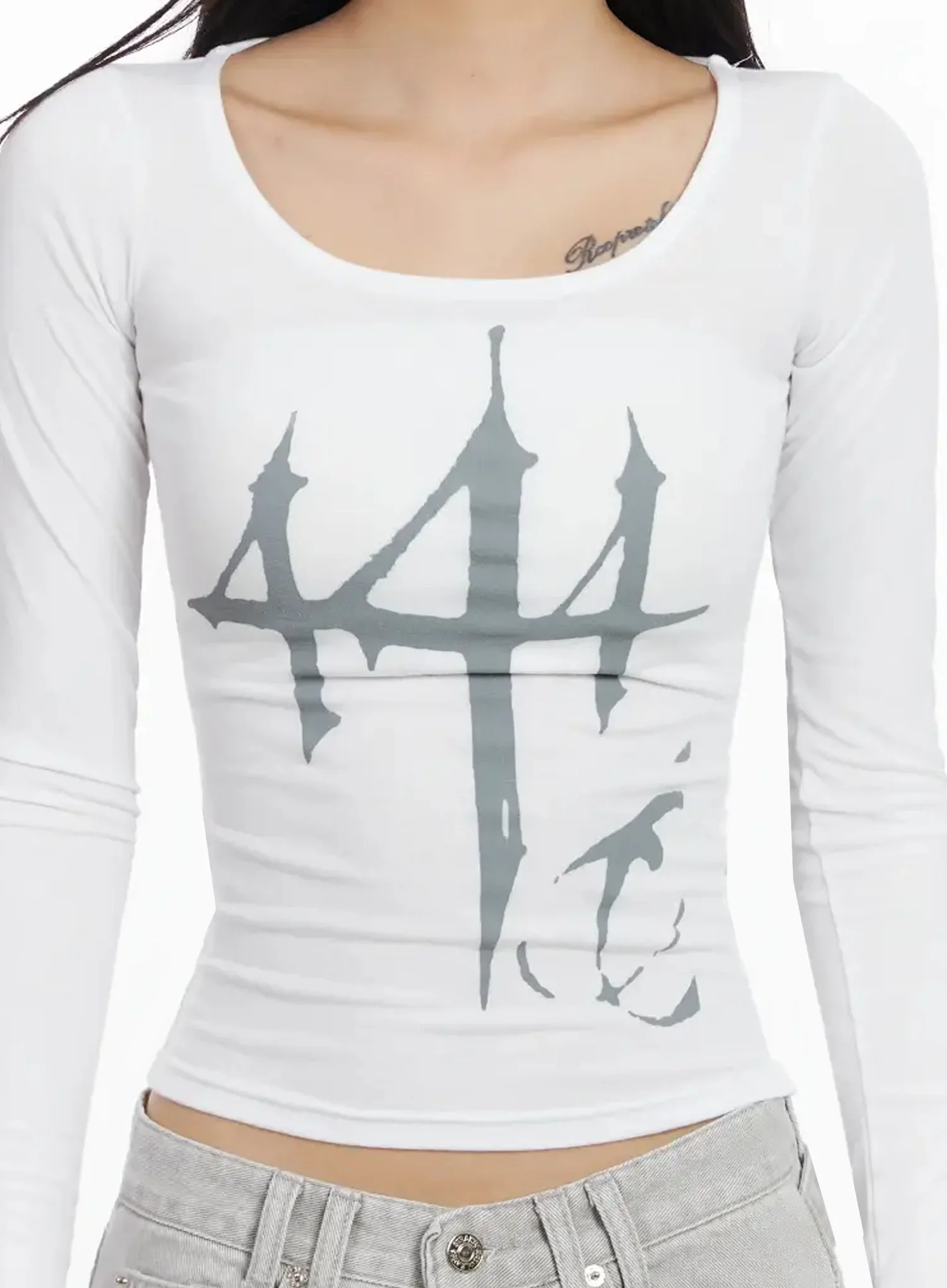 Graphic Print Slim Long Sleeve Tee IA508 - Image 4