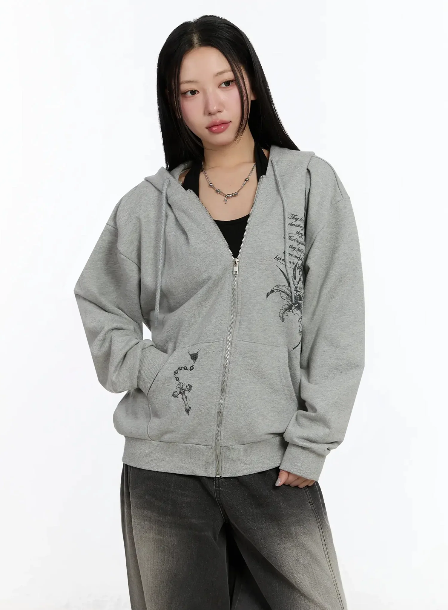 Graphic Print Zip-Up Hoodie IM509 - Image 3