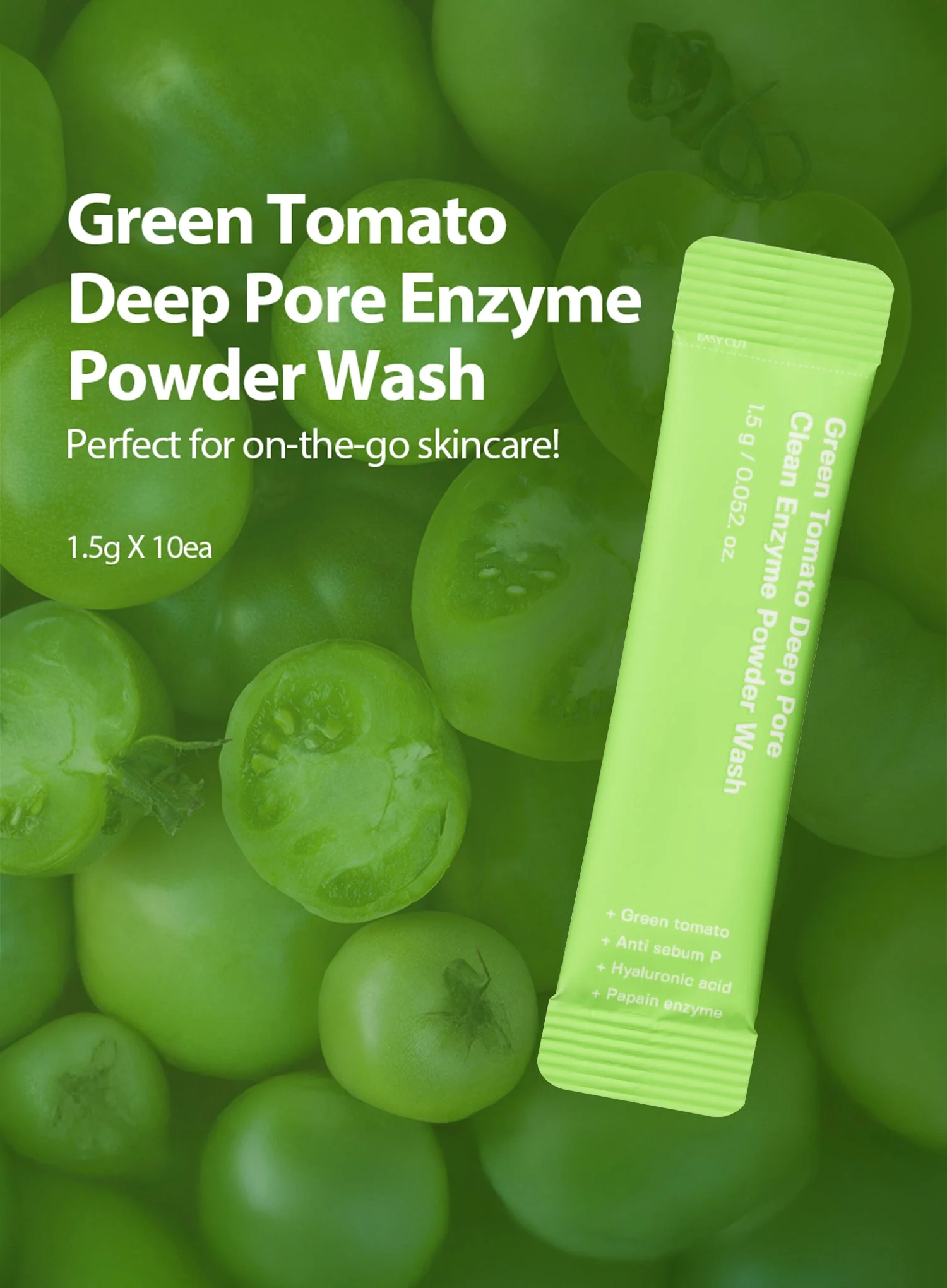 Green Tomato Deep Pore Clean Enzyme Powder Wash Travel Kit (1.5g*10ea) - Image 3