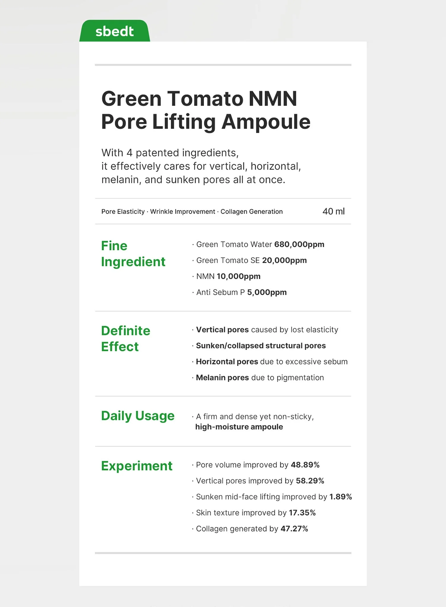 Green Tomato NMN Pore Minimizing Ampoule (40ml) - Image 7
