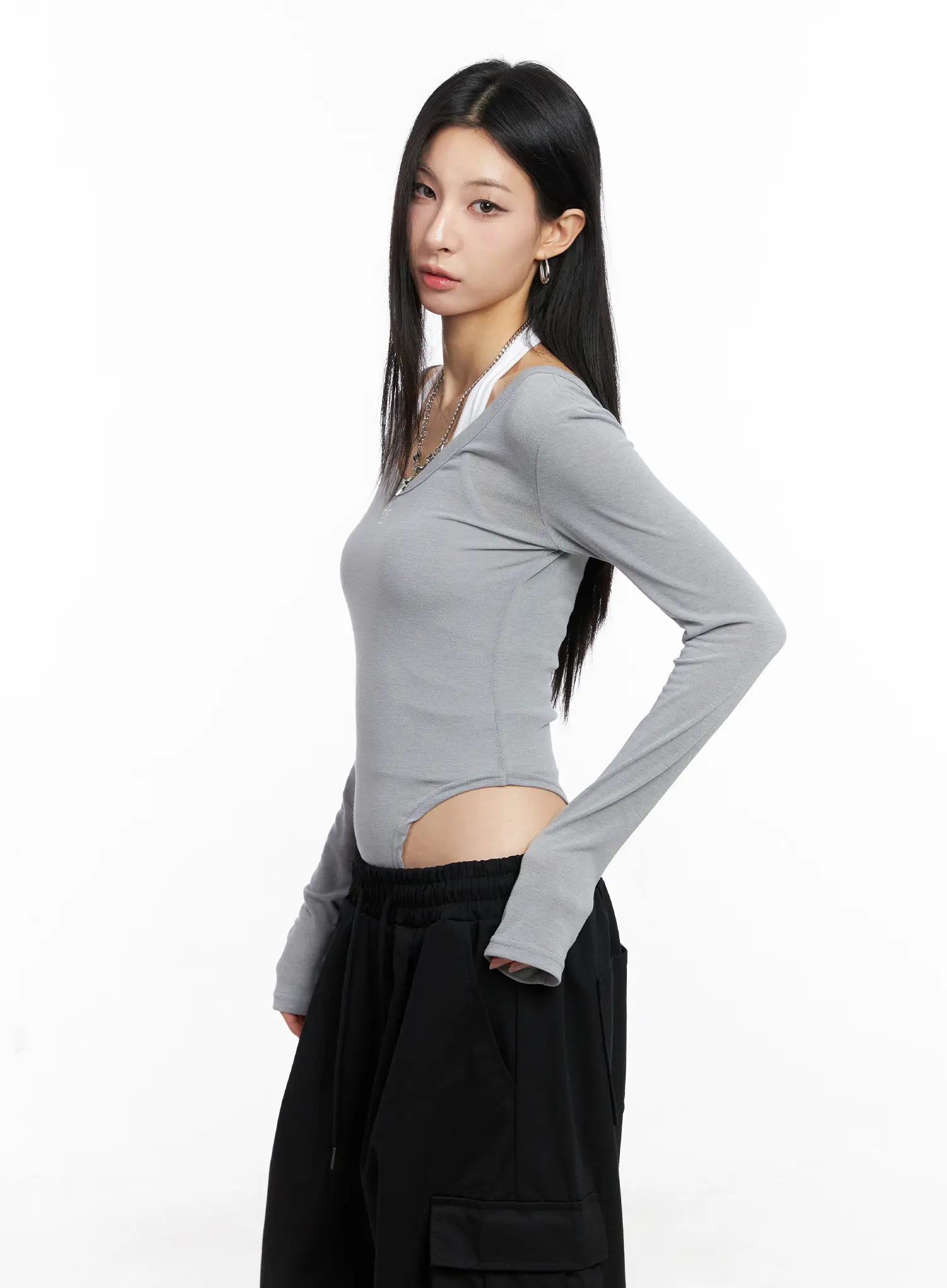 Grey Long Sleeve Bodysuit CC1109 - Image 7