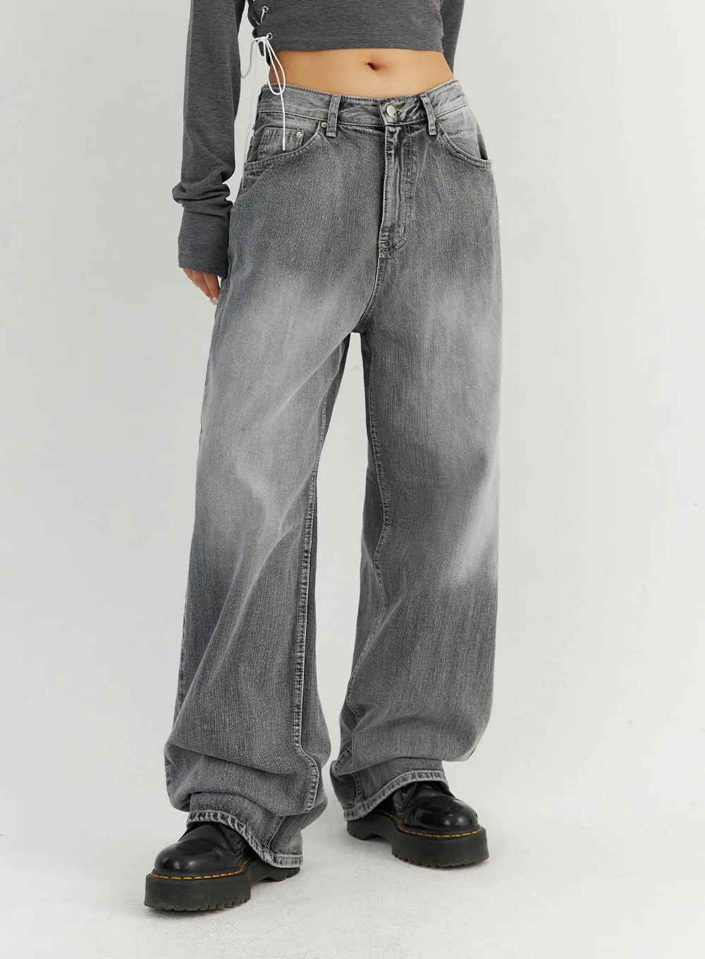 Grey Washed Wide Leg Jeans CO323 - Image 8