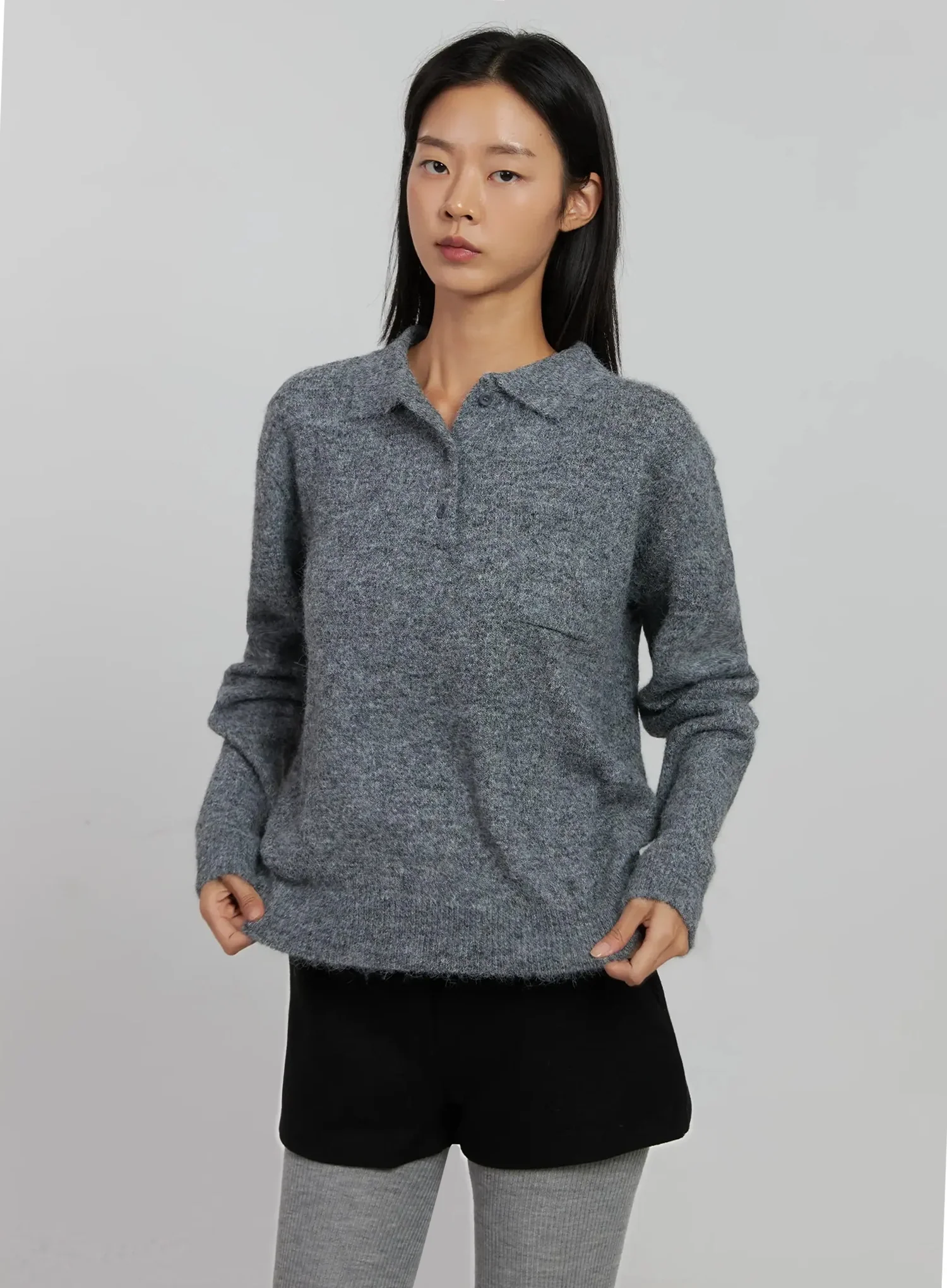 Half Button Collar Sweater IJ509 - Image 6