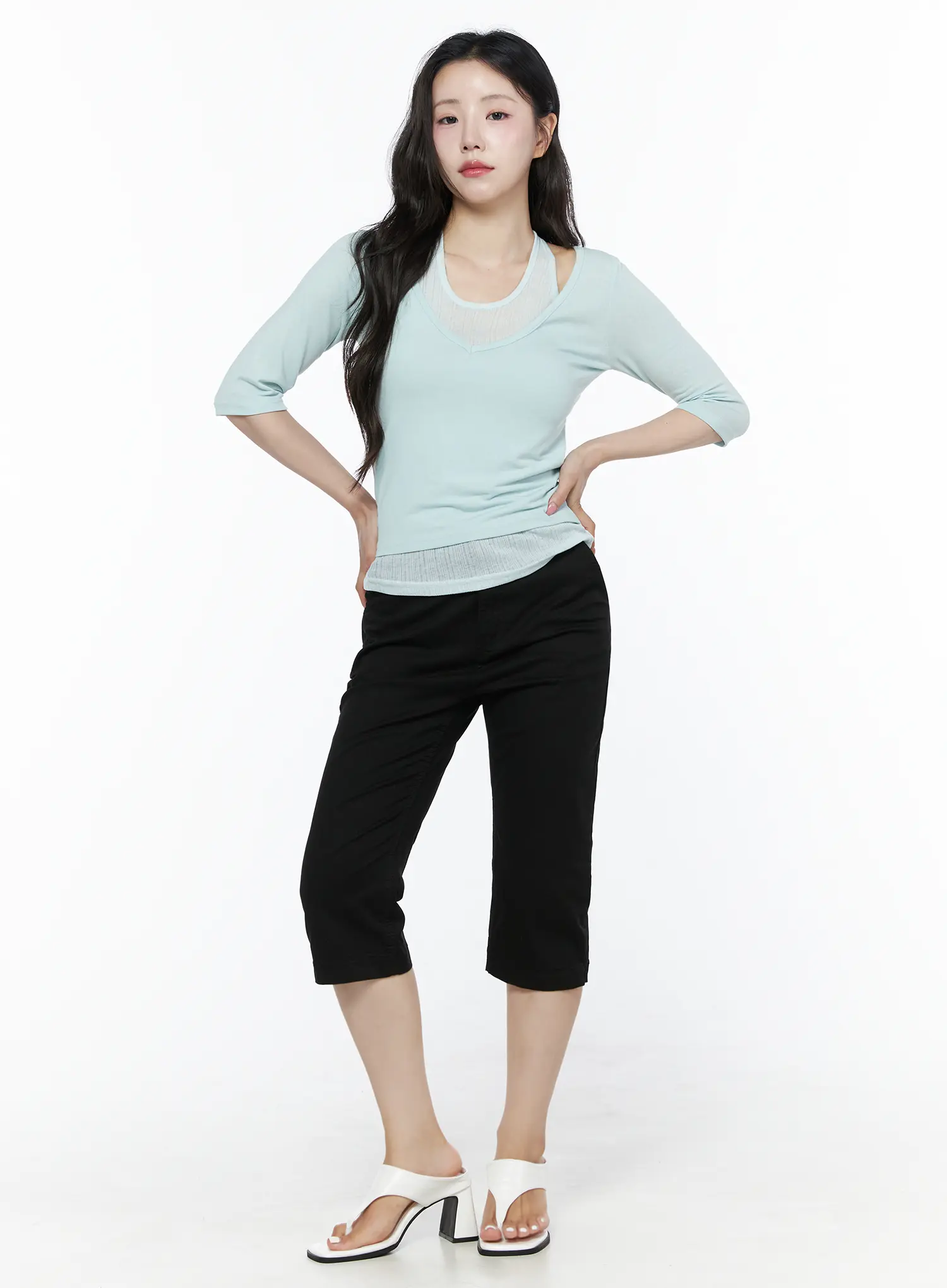 Halter Layered Three-Quarter Sleeve Top IU525 - Image 3