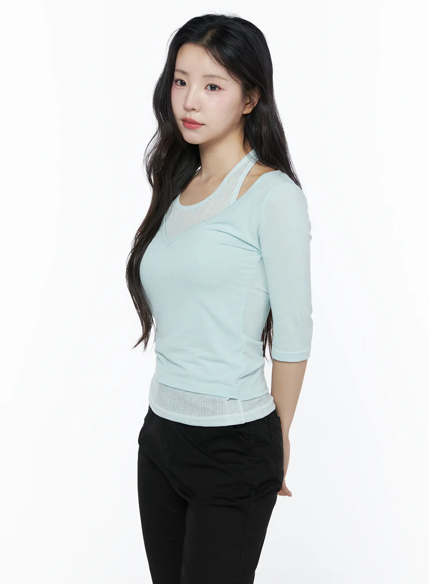Halter Layered Three-Quarter Sleeve Top IU525 - Image 4