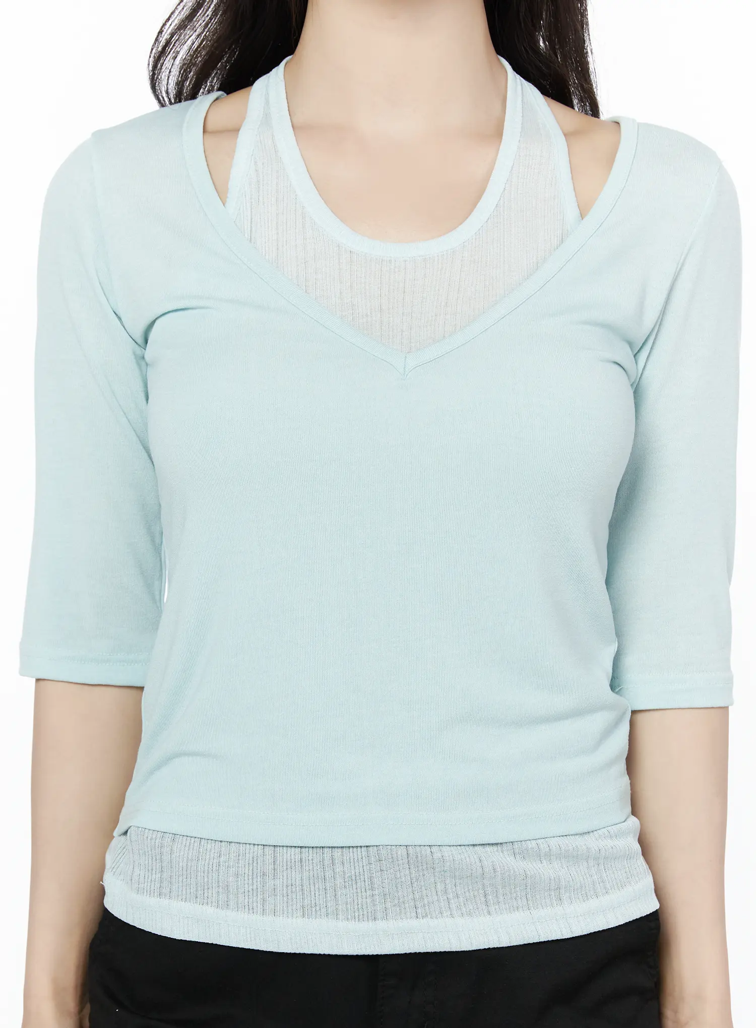 Halter Layered Three-Quarter Sleeve Top IU525 - Image 5