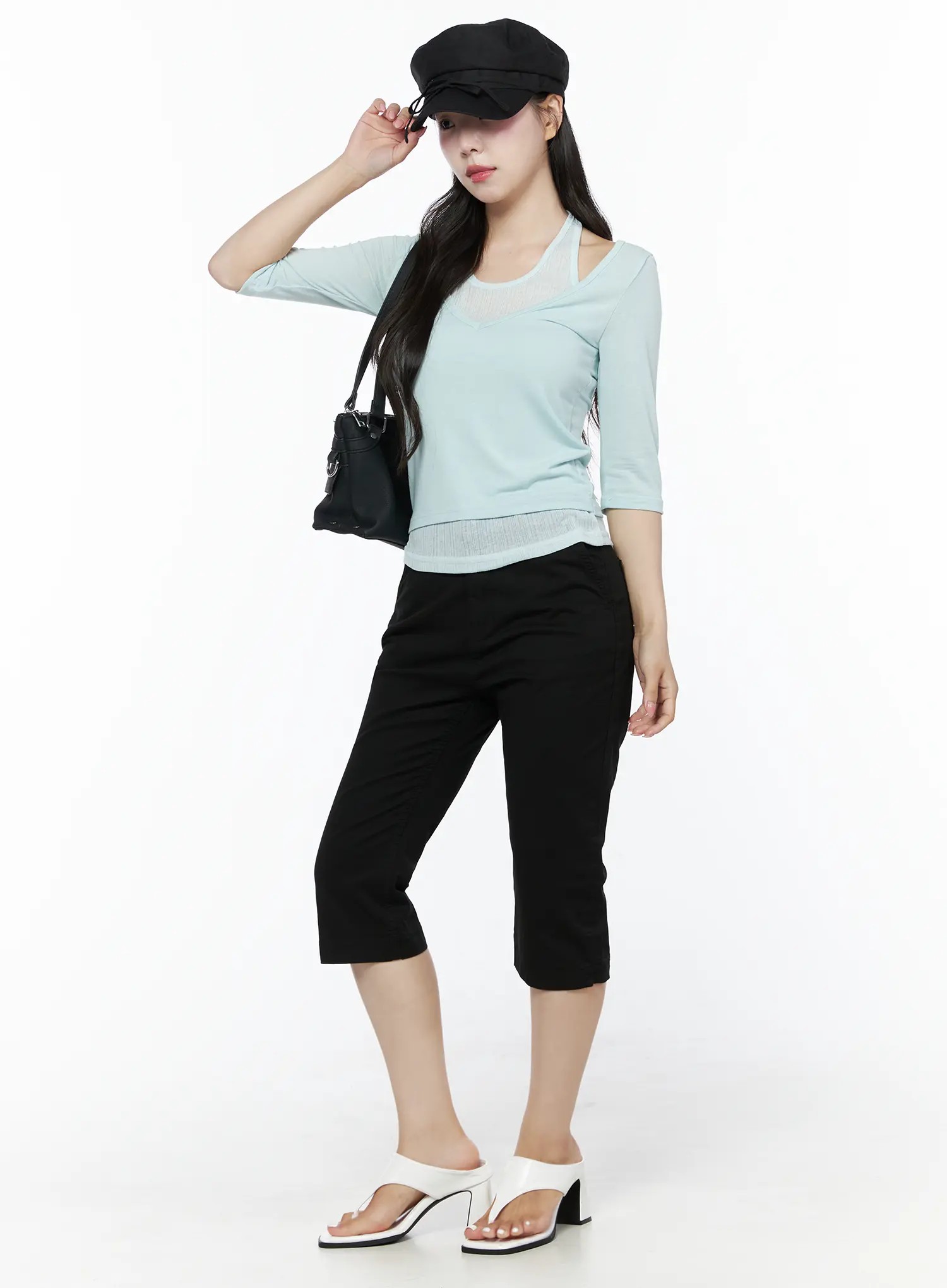 Halter Layered Three-Quarter Sleeve Top IU525 - Image 9