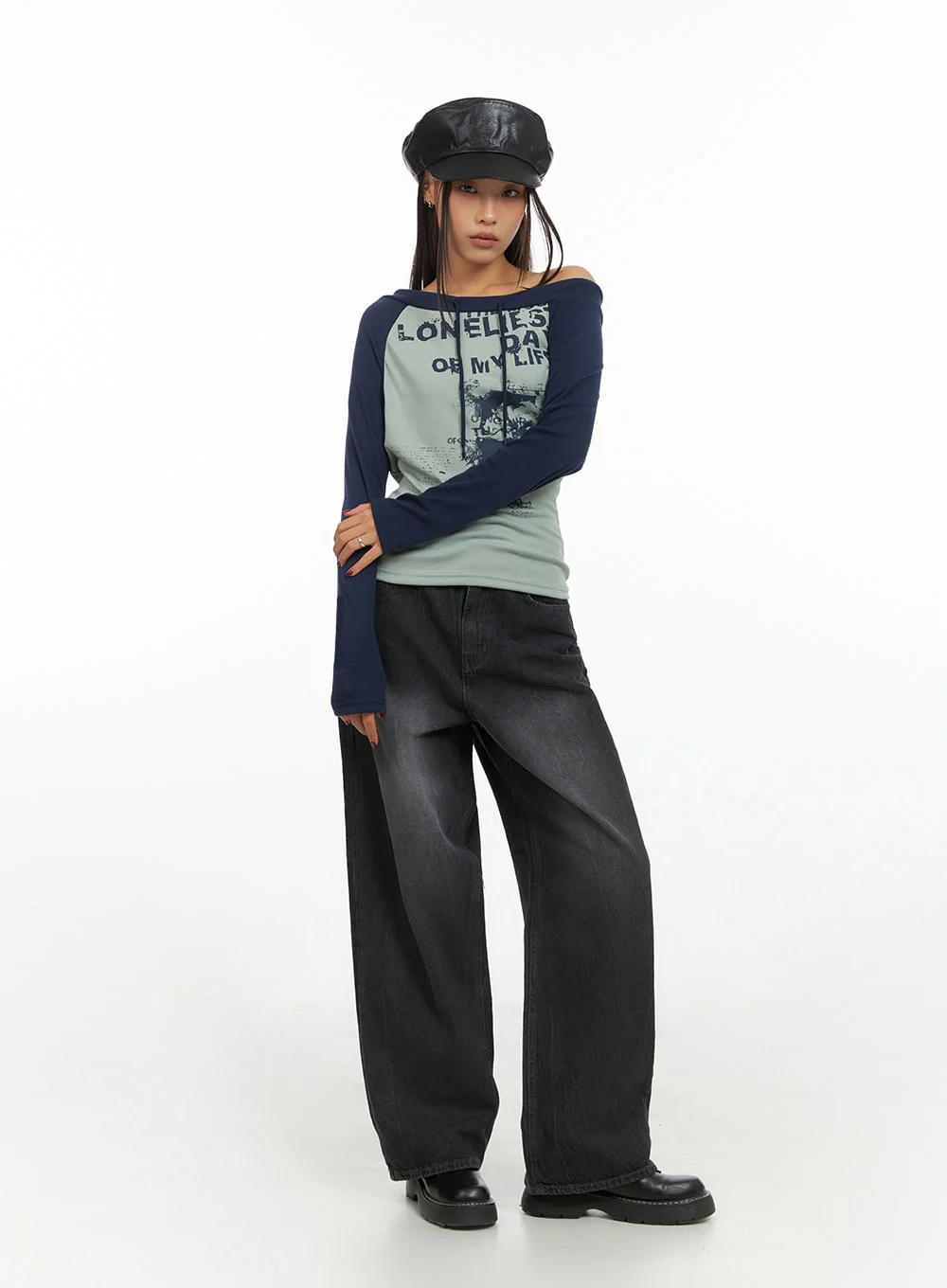 Haven Black-Washed Wide Jeans IS427