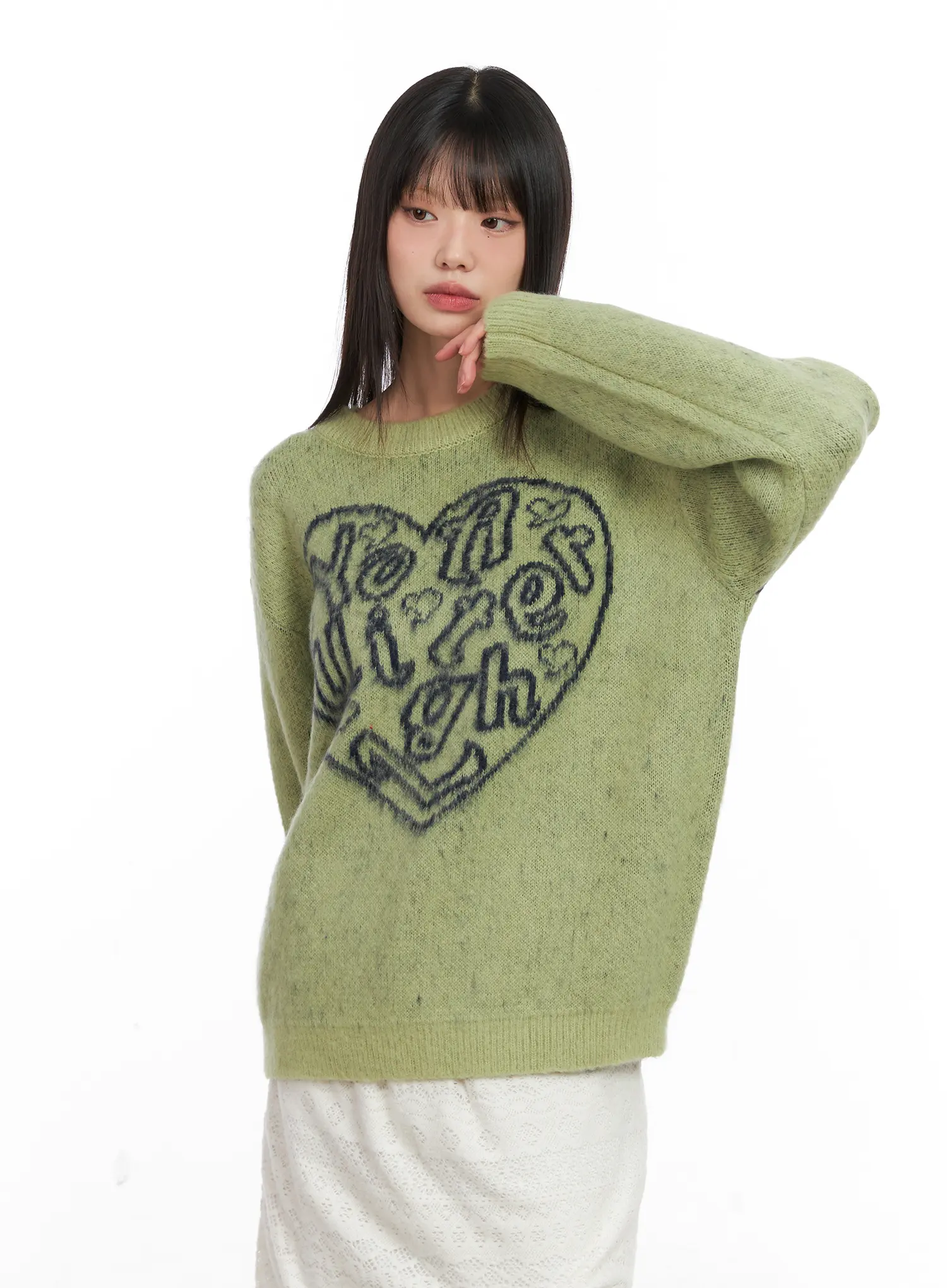 Heart Graphic Knit Sweater CN520 - Image 2