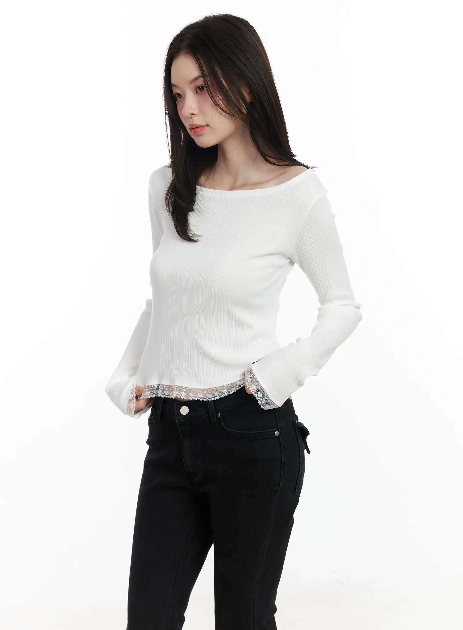 Heart Lace Frill Hem Boat-Neck Top IF520 - Image 8