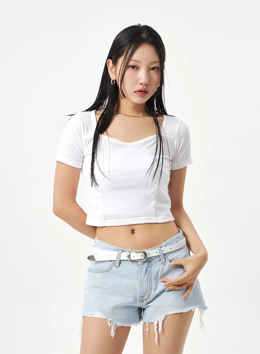 Heart Neck Cropped Tee CA320 - Image 2