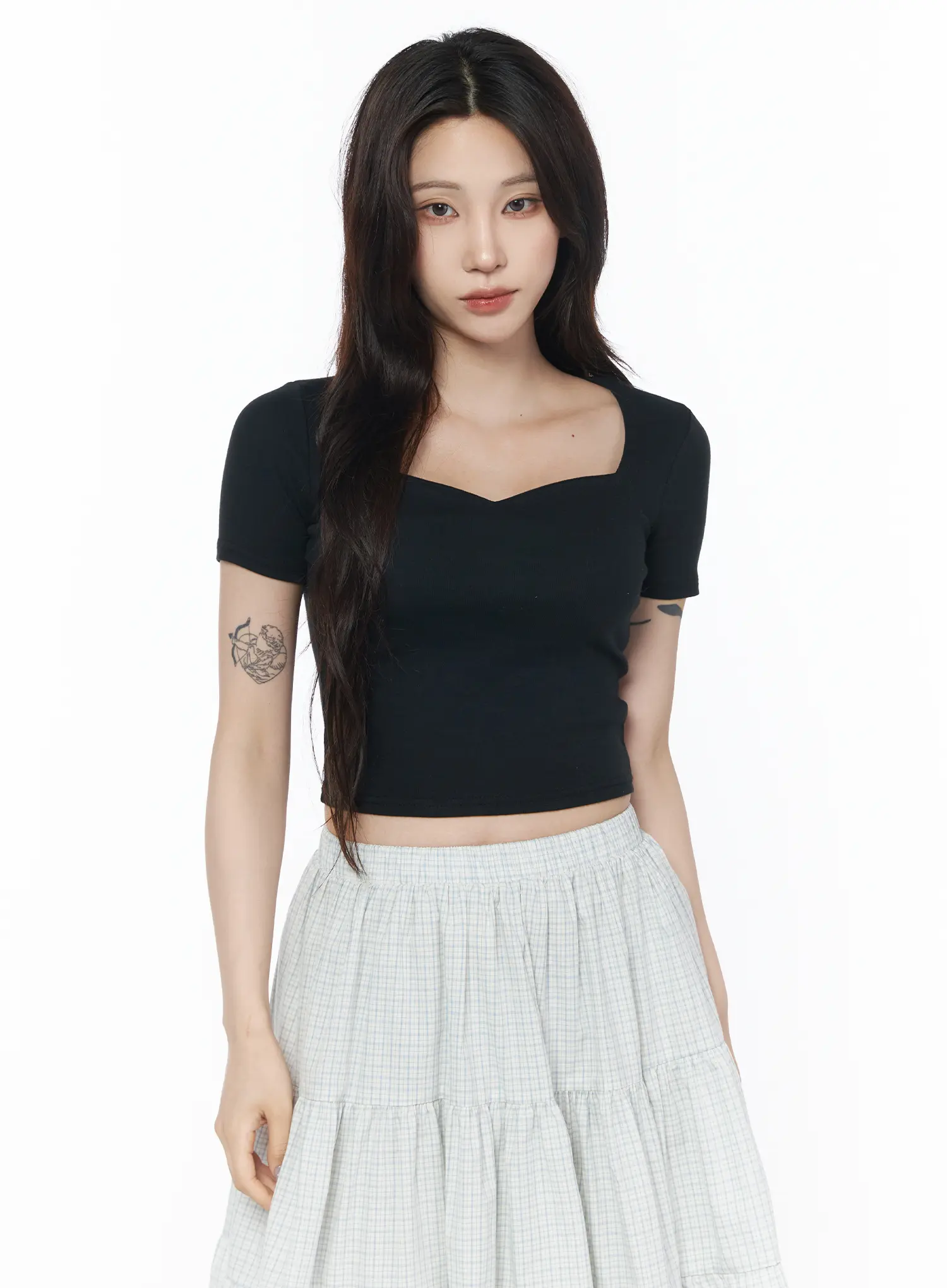 Heart Neck Cropped Tee CU510 - Image 2