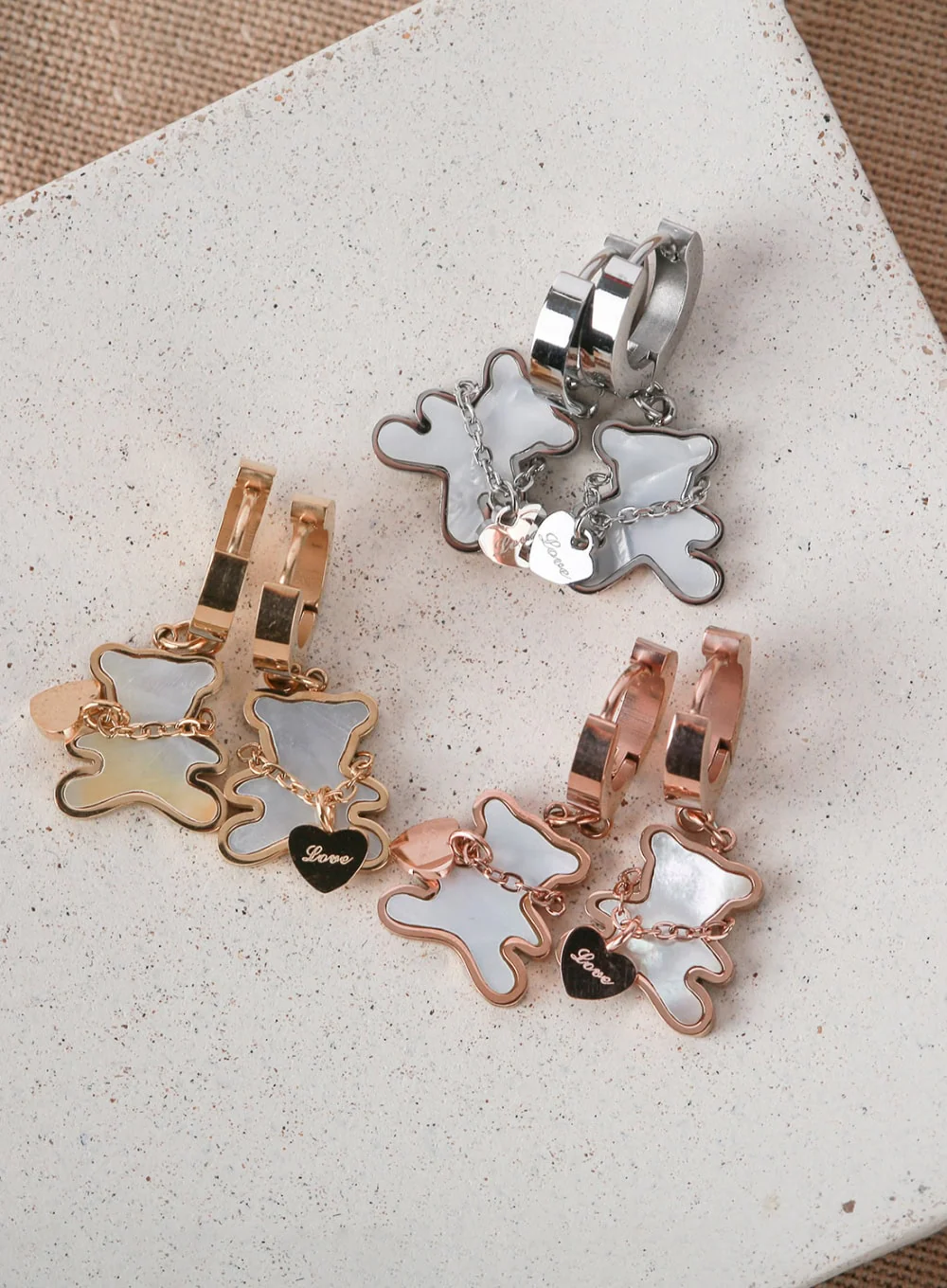 Heart Necklace Bear Ring Earrings IL404