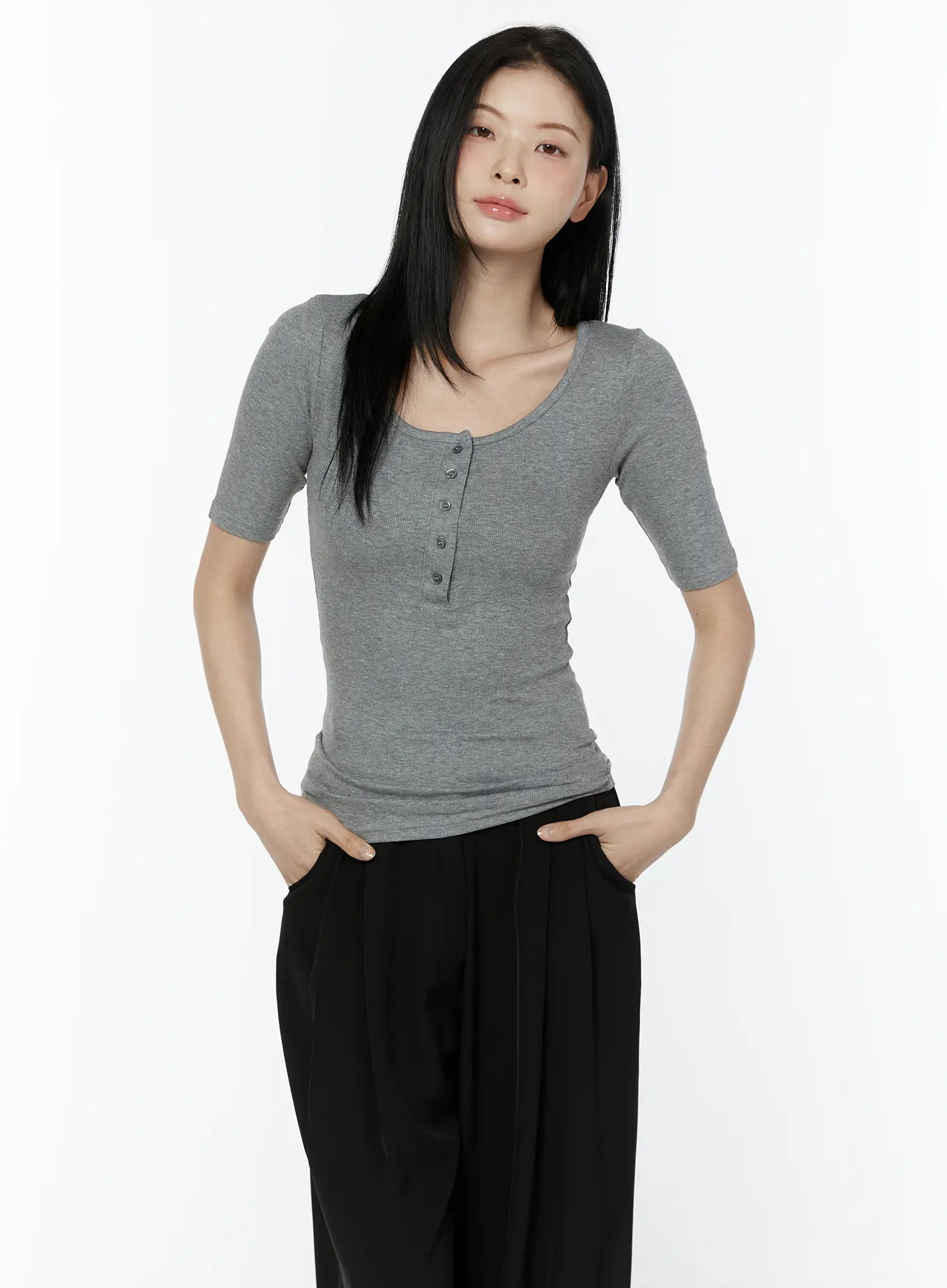 Henley Neck 3/4 Sleeve Top IU503