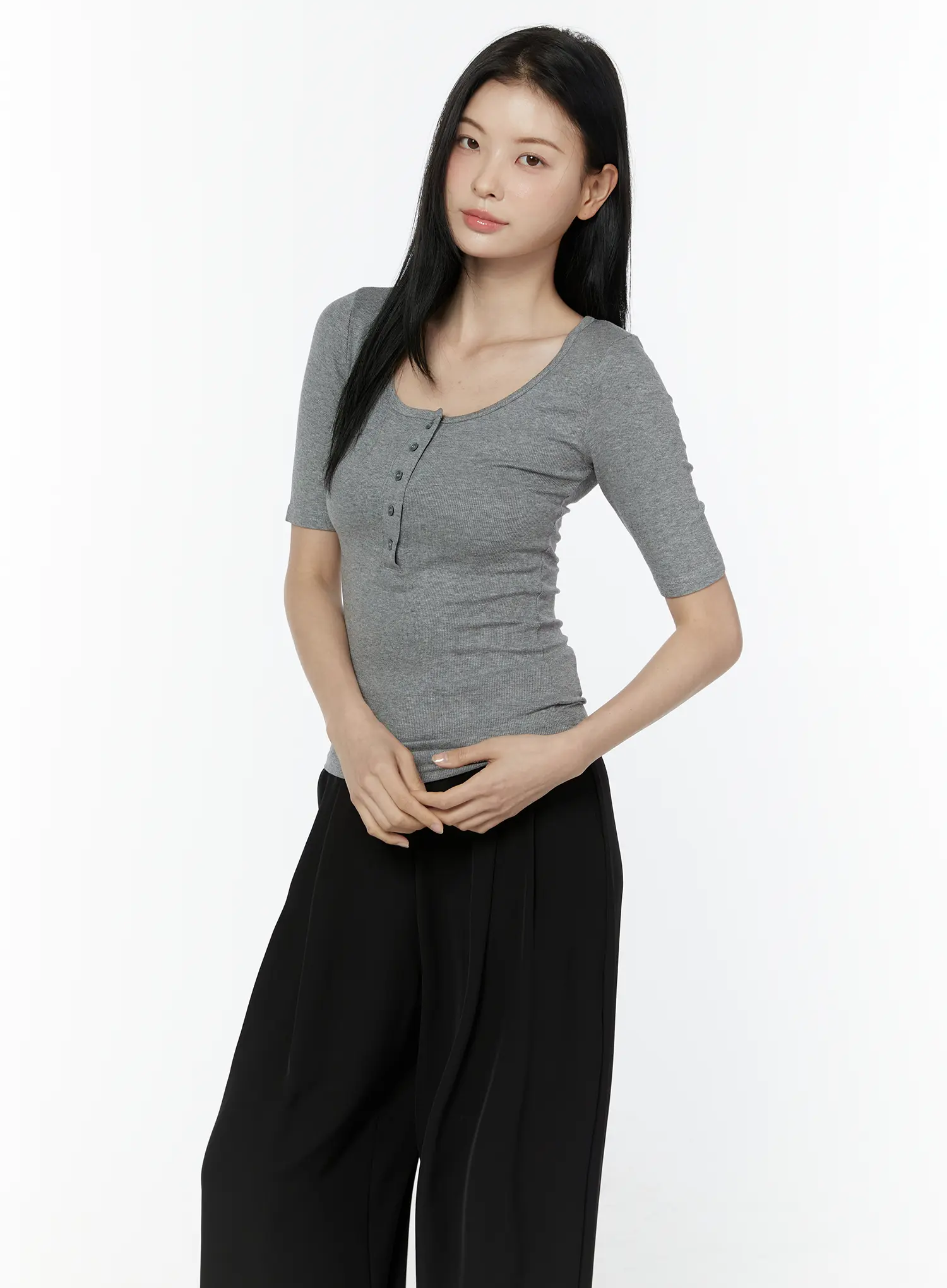 Henley Neck 3/4 Sleeve Top IU503 - Image 10