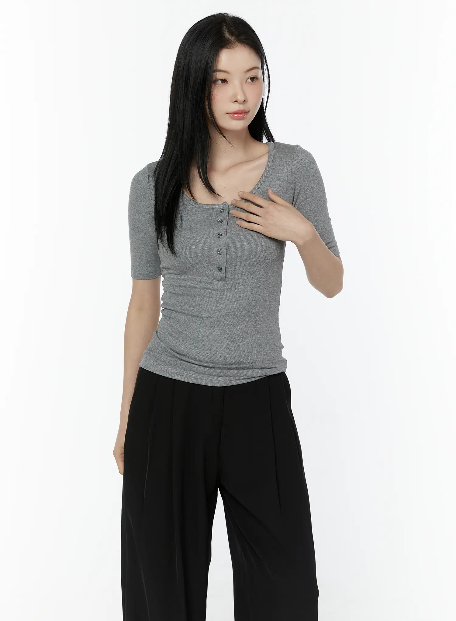 Henley Neck 3/4 Sleeve Top IU503 - Image 8