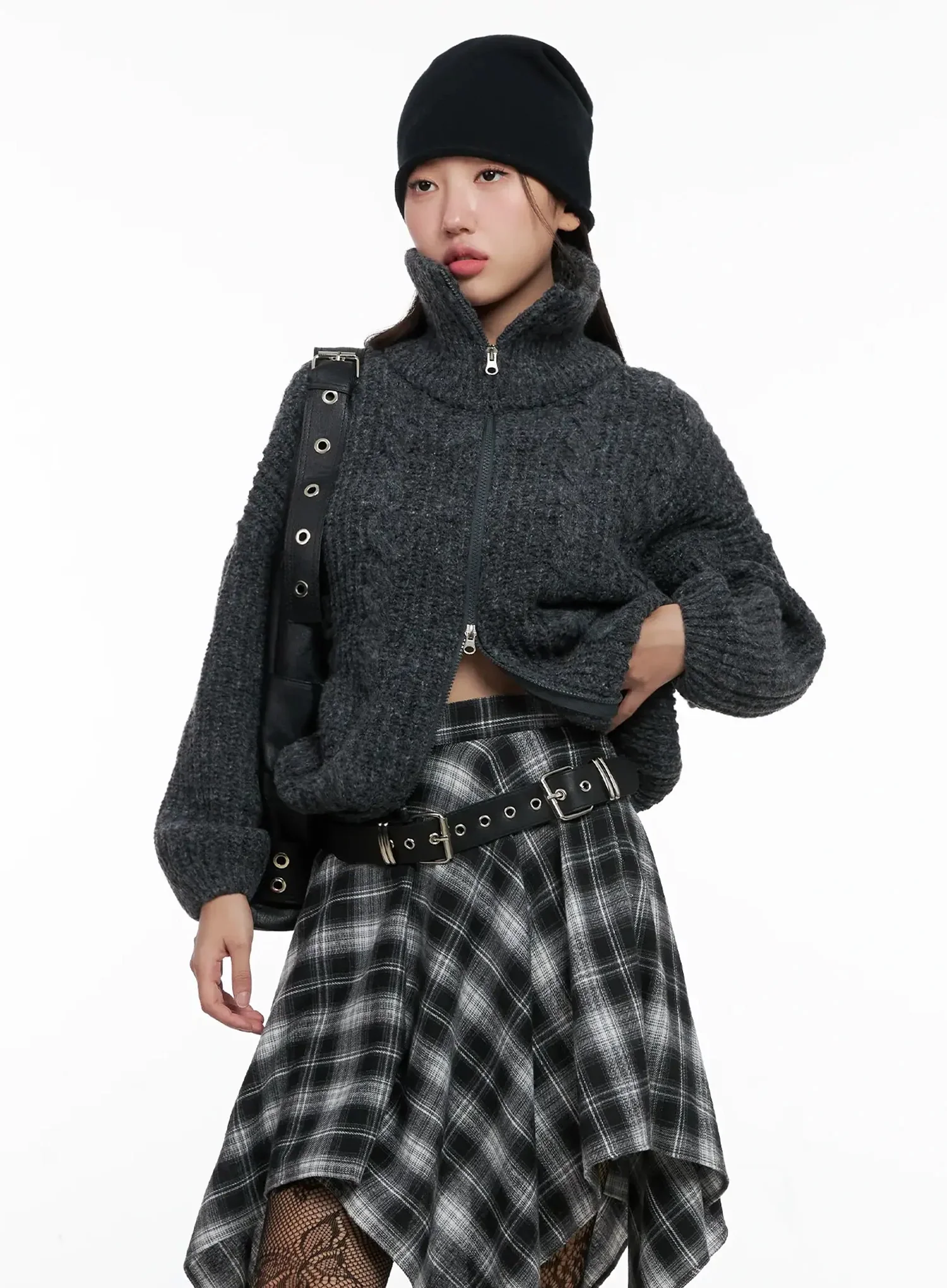 High Neck Chunky Zip Up Sweater IG527