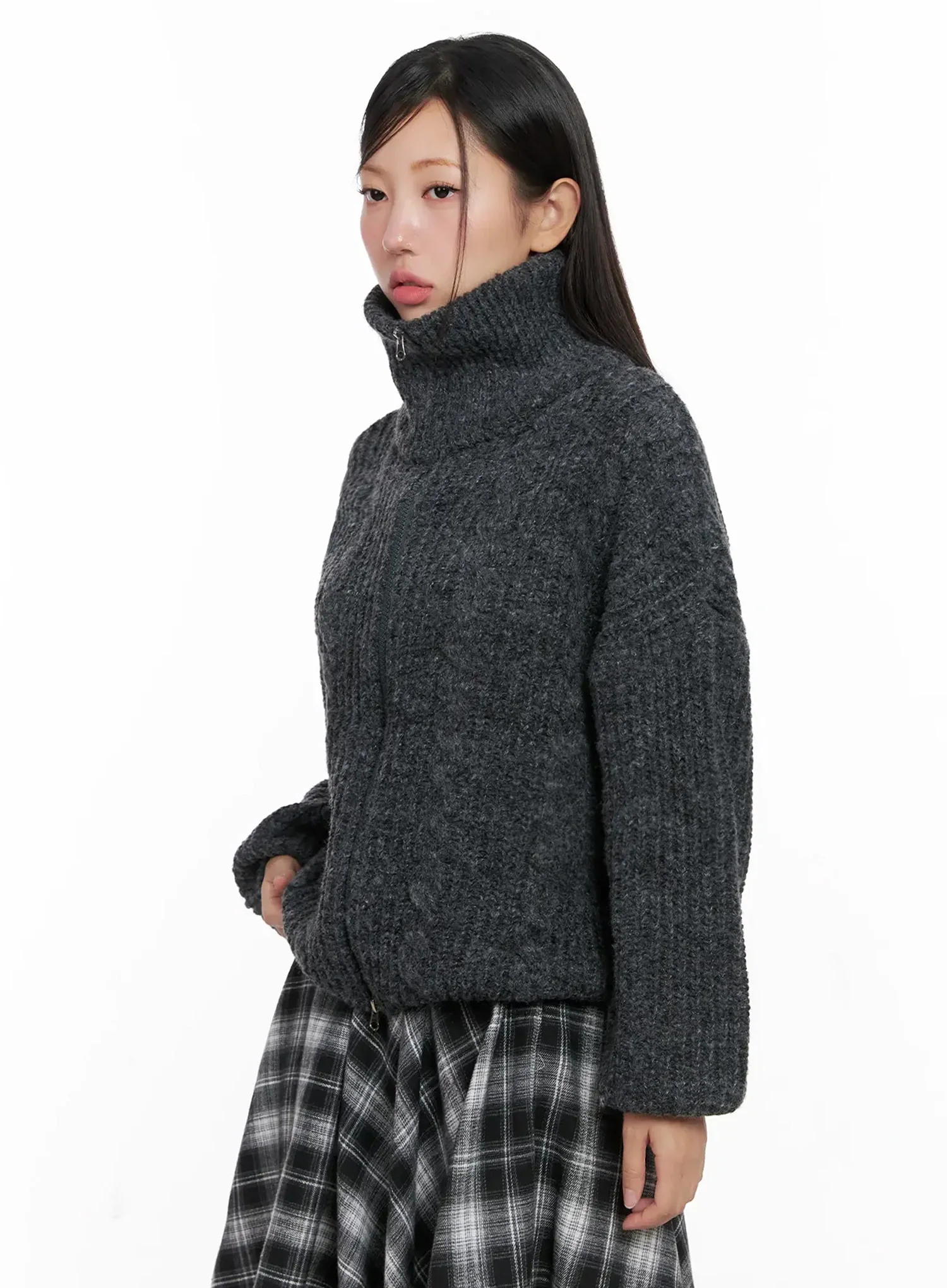 High Neck Chunky Zip Up Sweater IG527 - Image 6