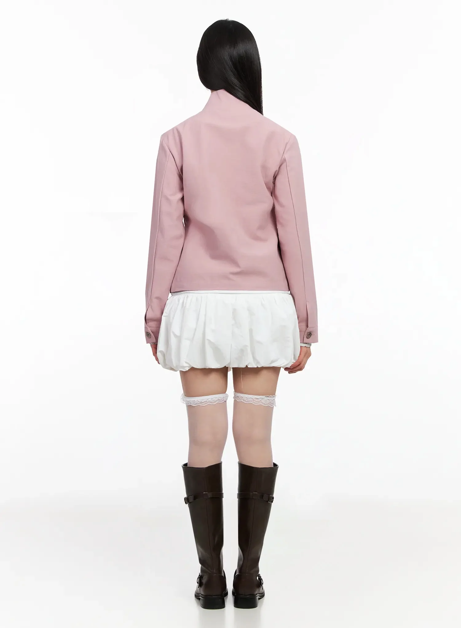 High Neck Cropped Trench Jacket IA523 - Image 11