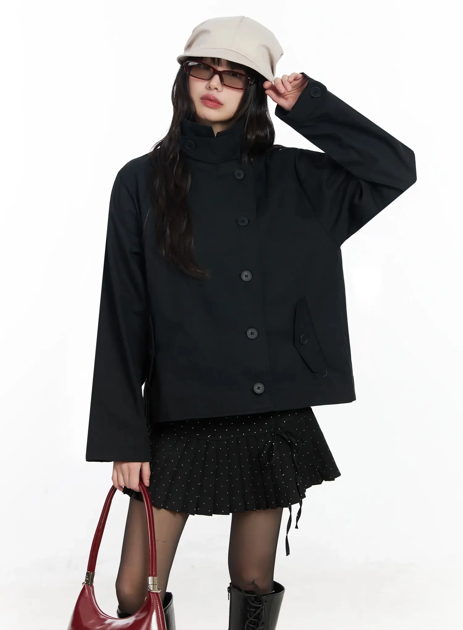 High Neck Short Trench Coat F517