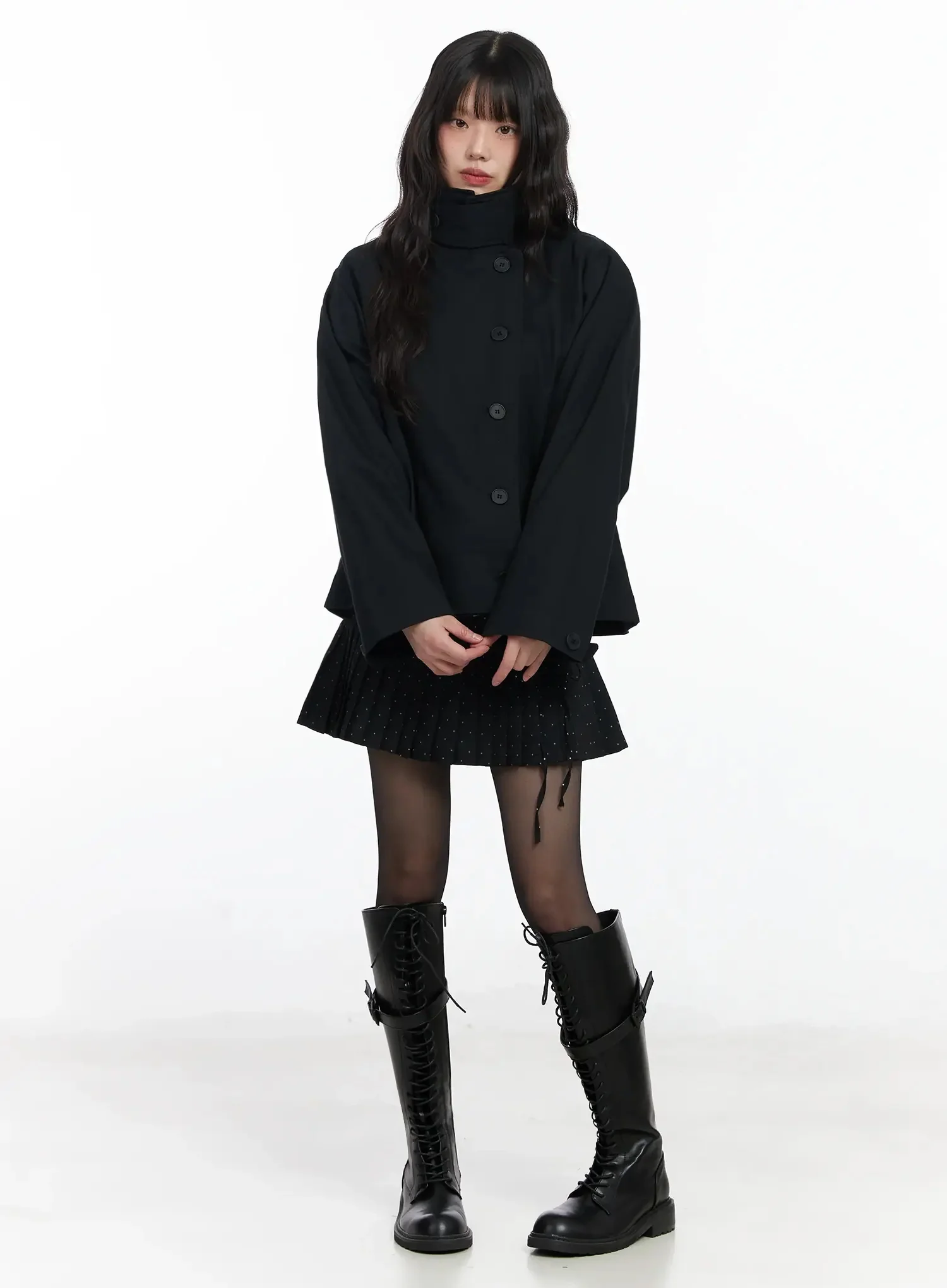 High Neck Short Trench Coat F517 - Image 10