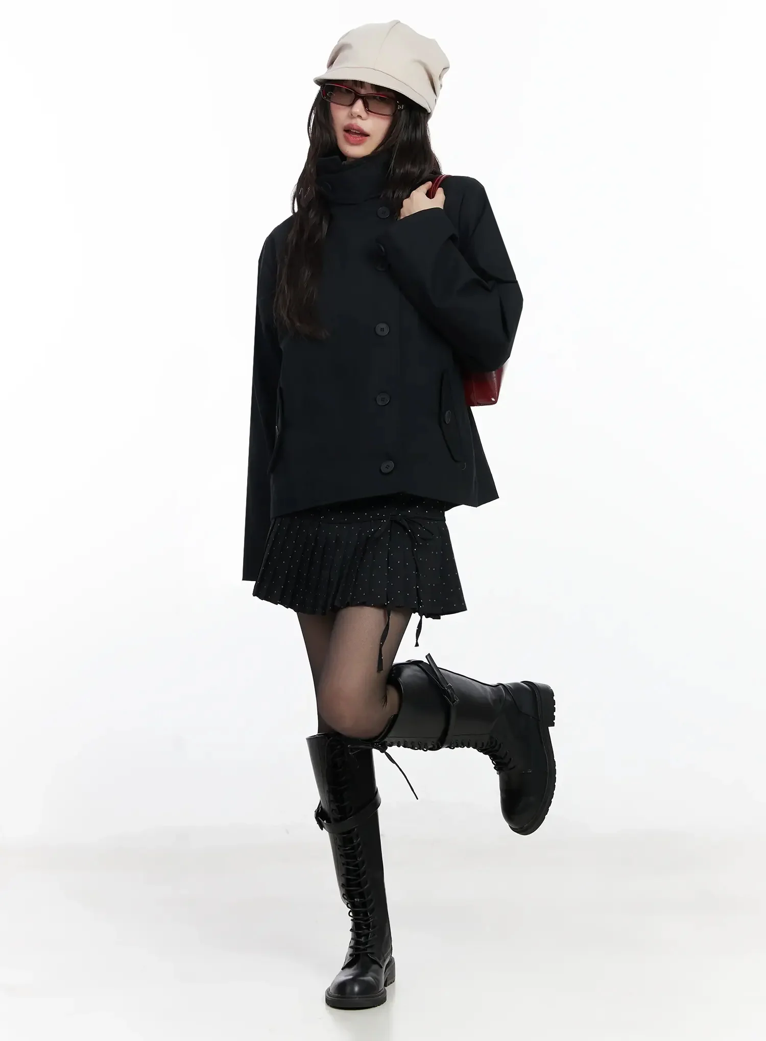 High Neck Short Trench Coat F517 - Image 13