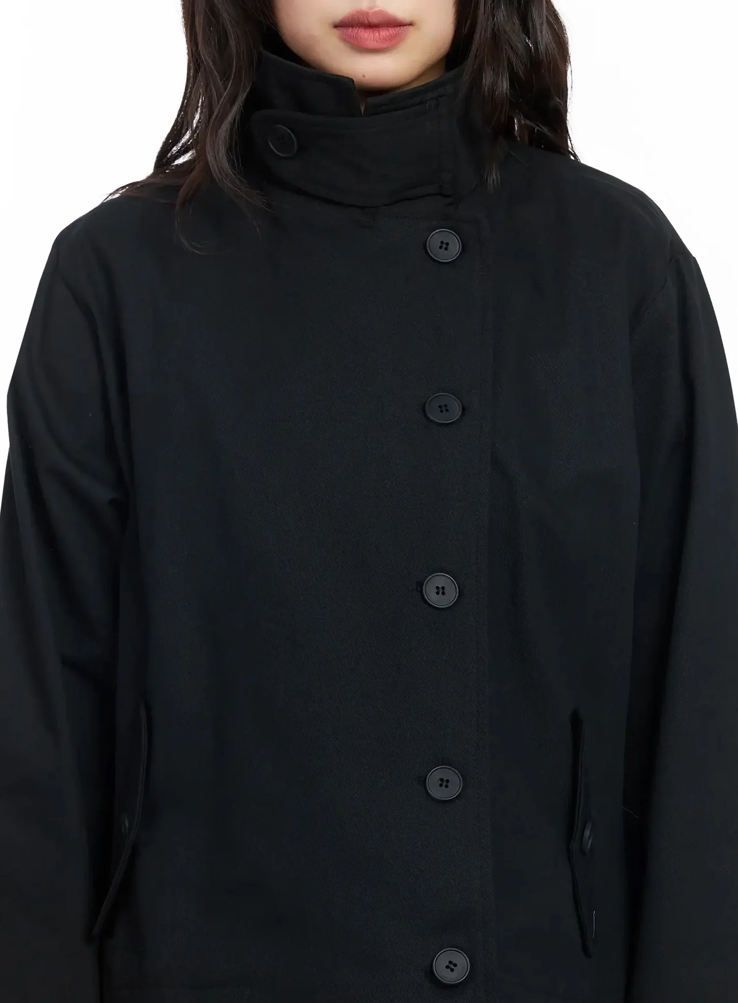 High Neck Short Trench Coat F517 - Image 5
