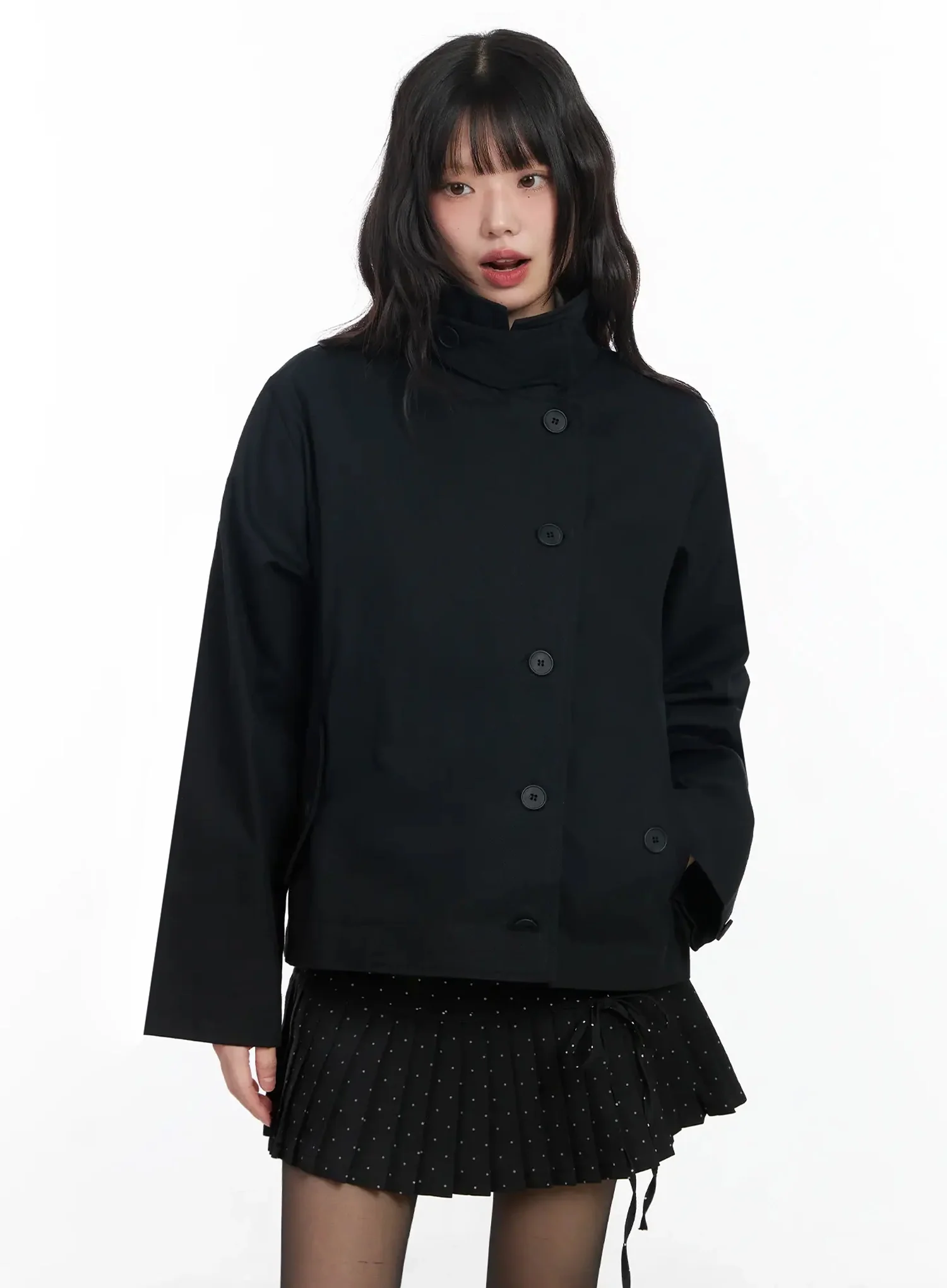 High Neck Short Trench Coat F517 - Image 6
