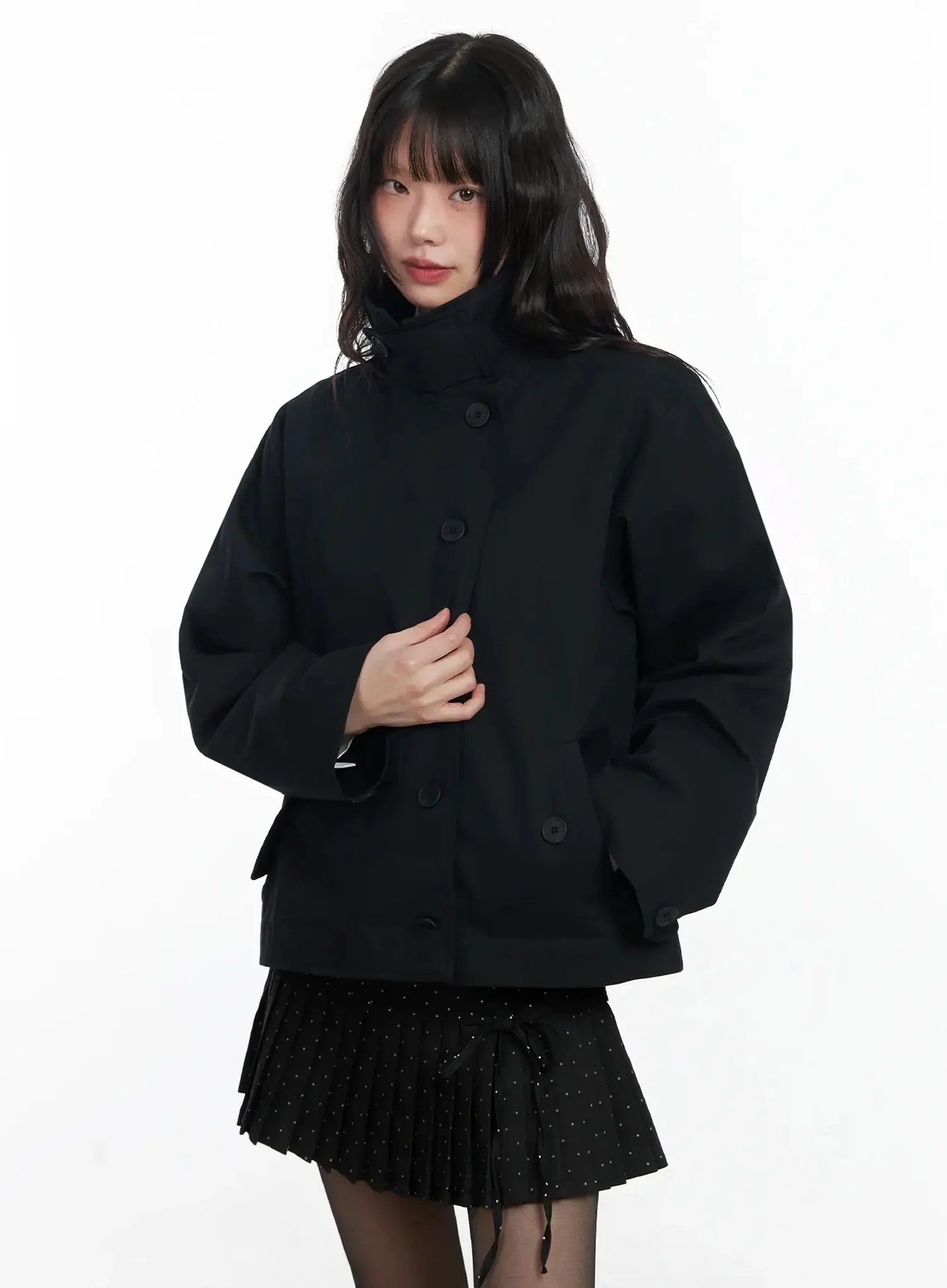 High Neck Short Trench Coat F517 - Image 7