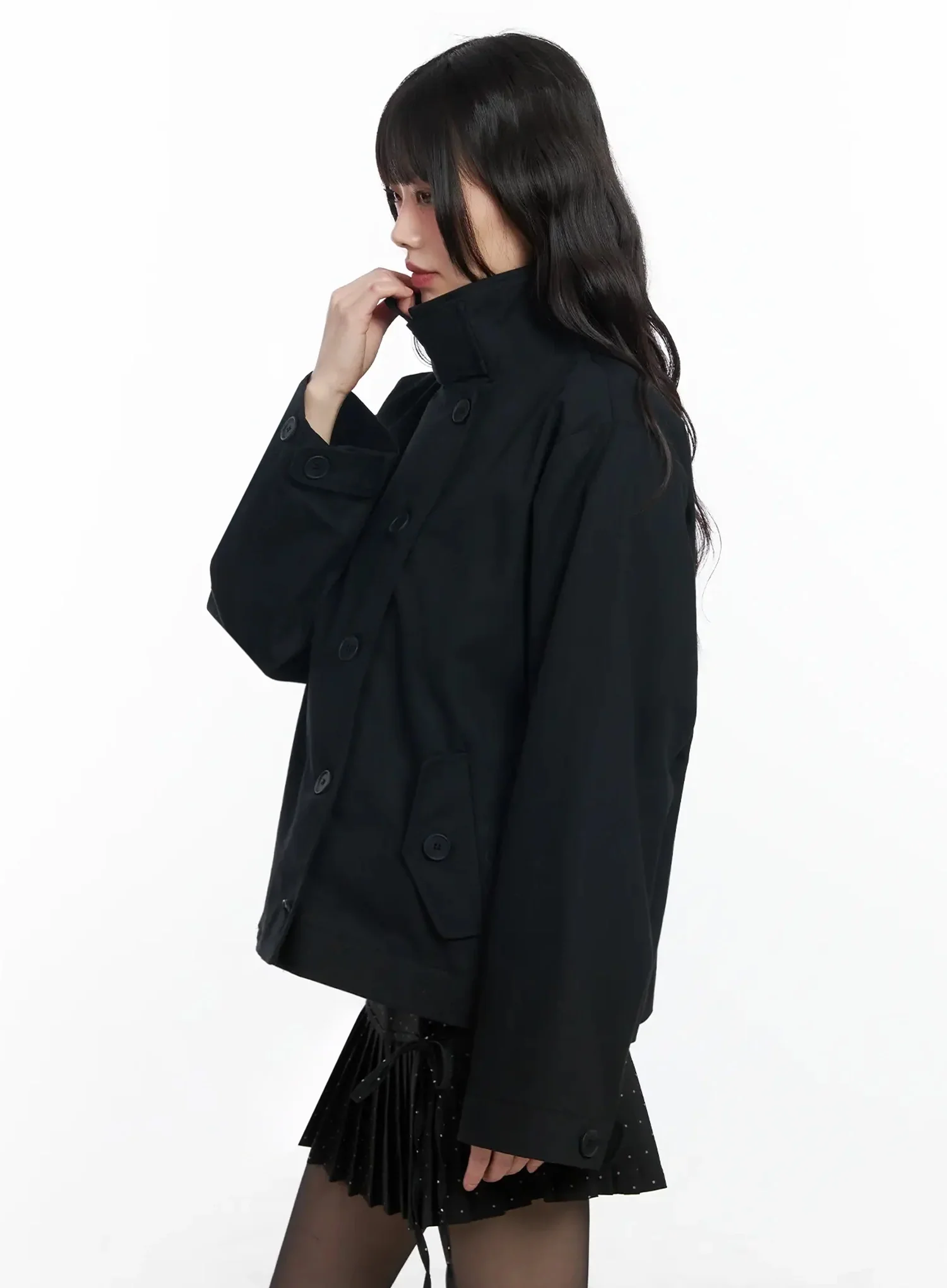 High Neck Short Trench Coat F517 - Image 8