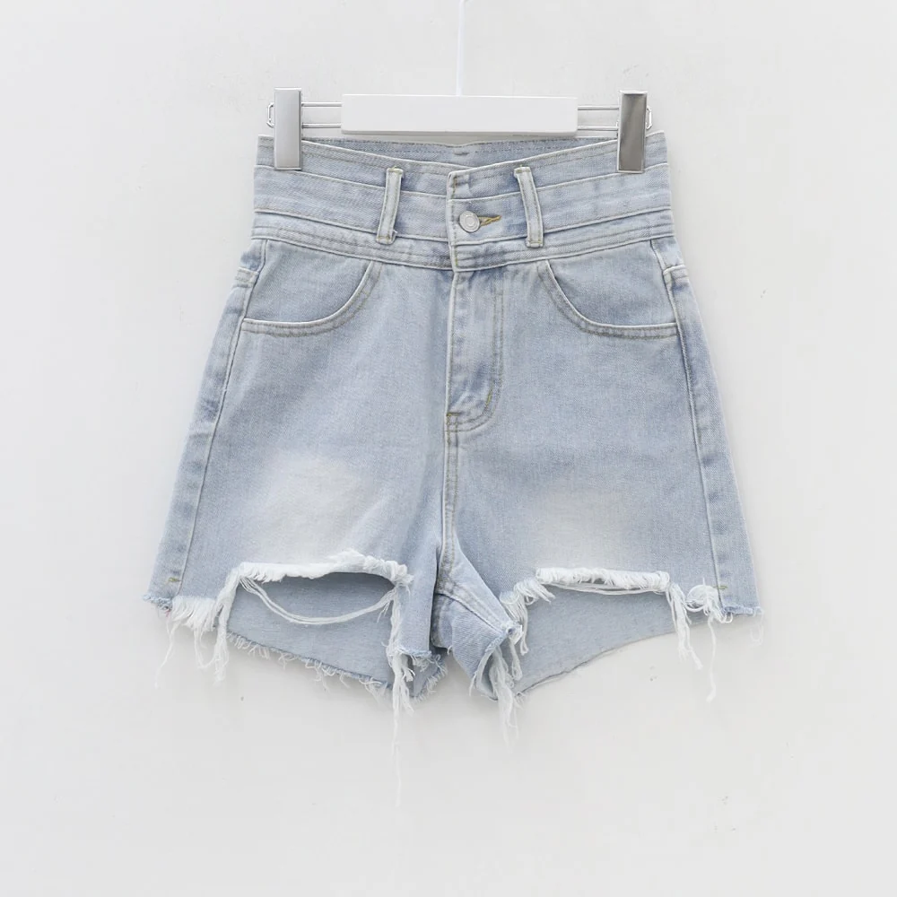High-waisted Distressed Denim Shorts IA11 - Image 16