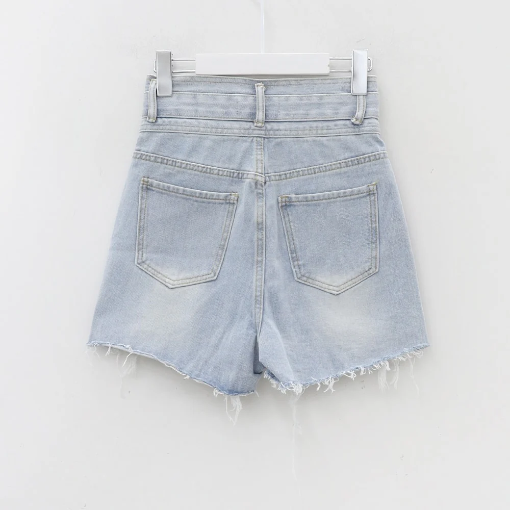 High-waisted Distressed Denim Shorts IA11 - Image 17