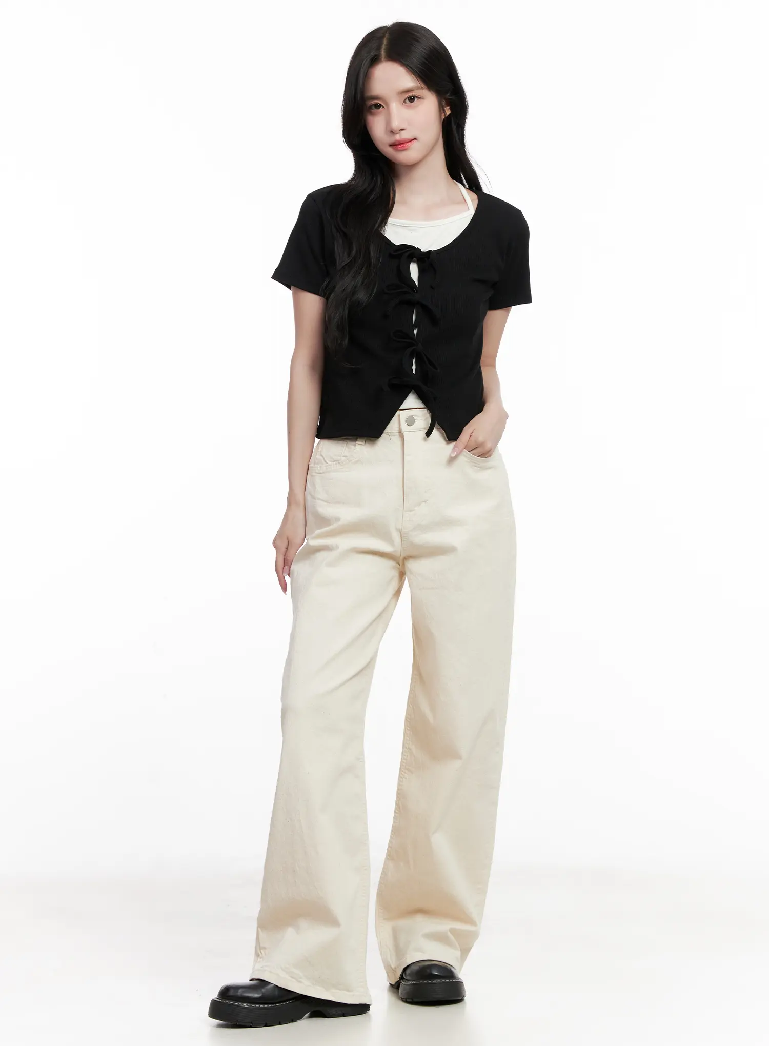 High-Waisted Wide-Leg Cotton Pants CL516 - Image 2