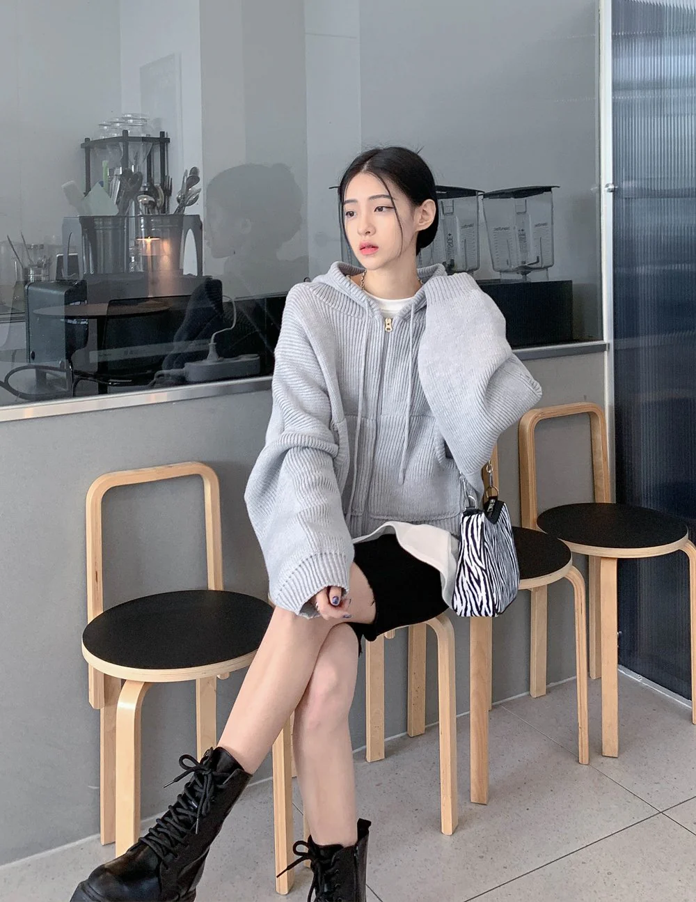 Hooded Zipper Knit Jacket CN17 - Image 11