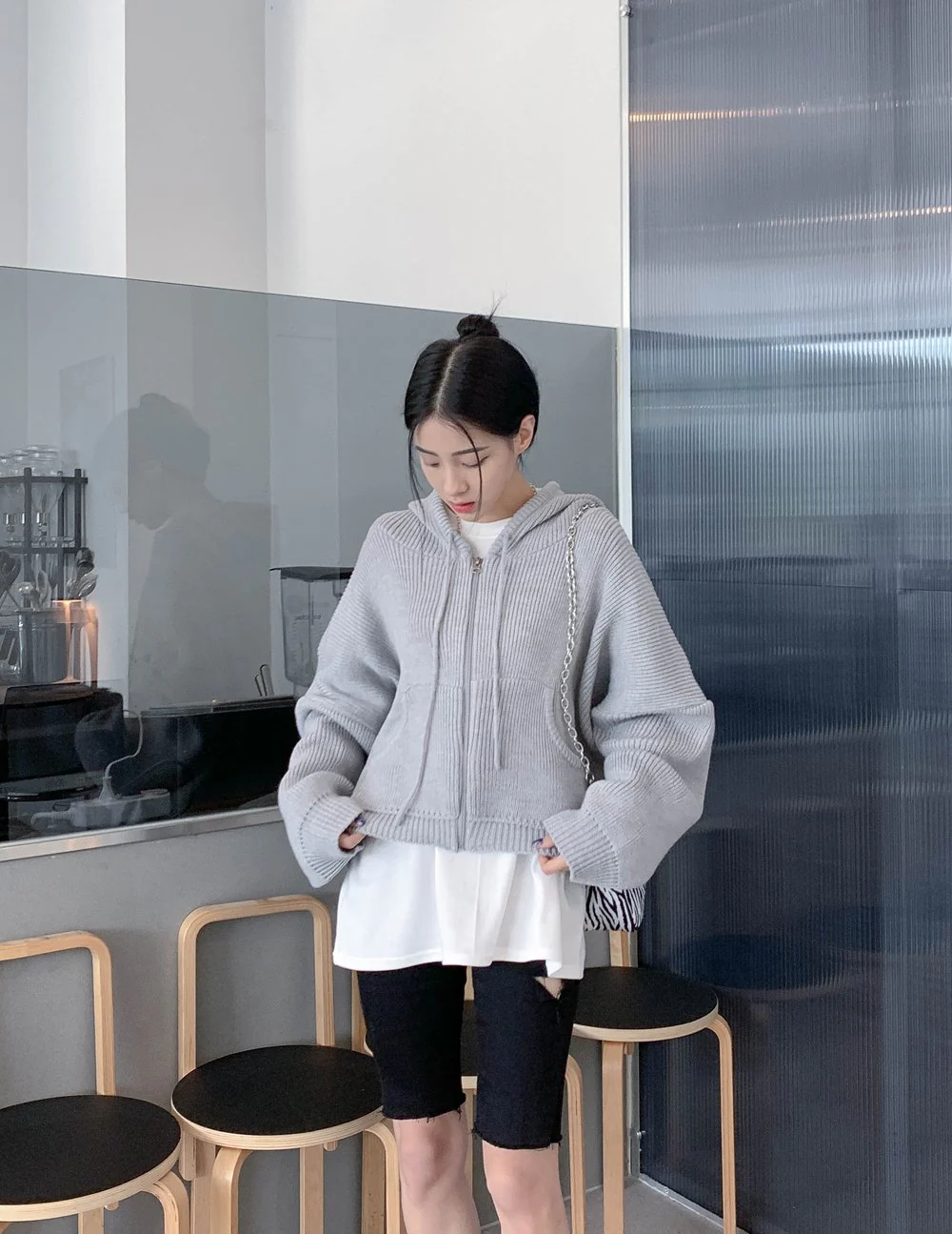 Hooded Zipper Knit Jacket CN17 - Image 5