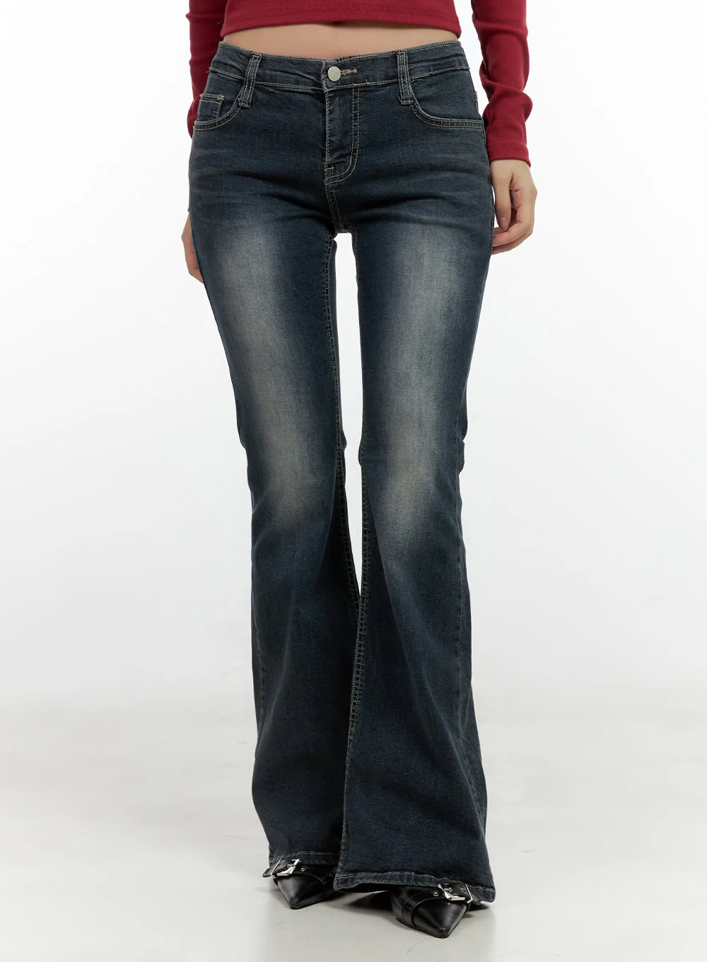 Ingrid Low-Rise Washed Flared Hip Pad Denim Jeans CN404
