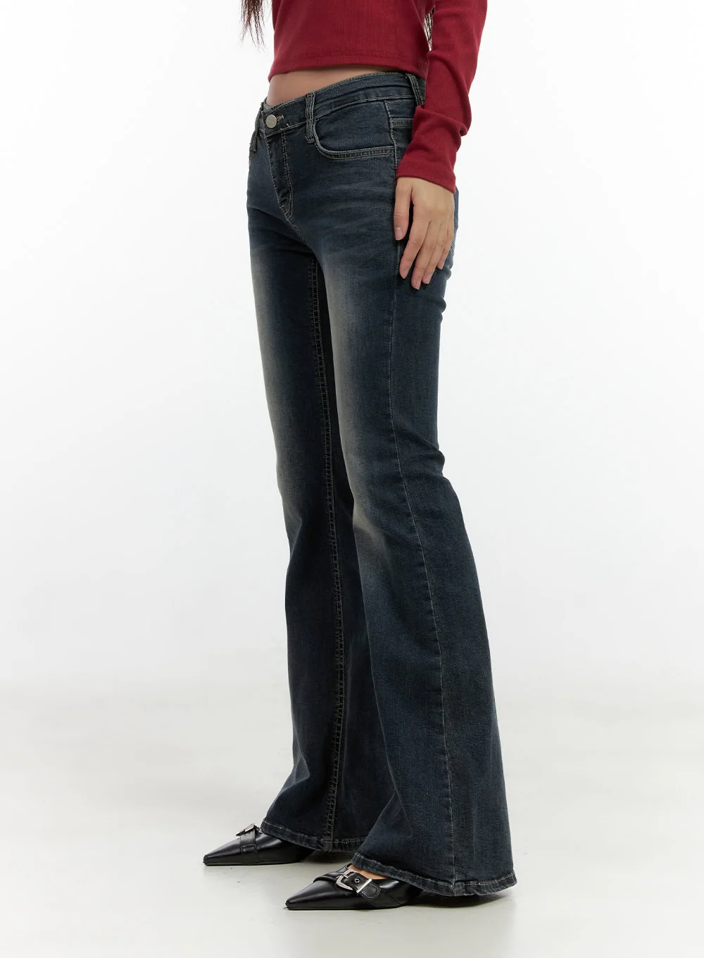 Ingrid Low-Rise Washed Flared Hip Pad Denim Jeans CN404 - Image 3