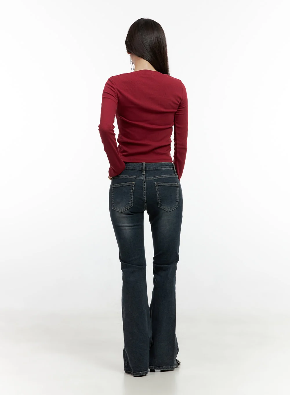Ingrid Low-Rise Washed Flared Hip Pad Denim Jeans CN404 - Image 6