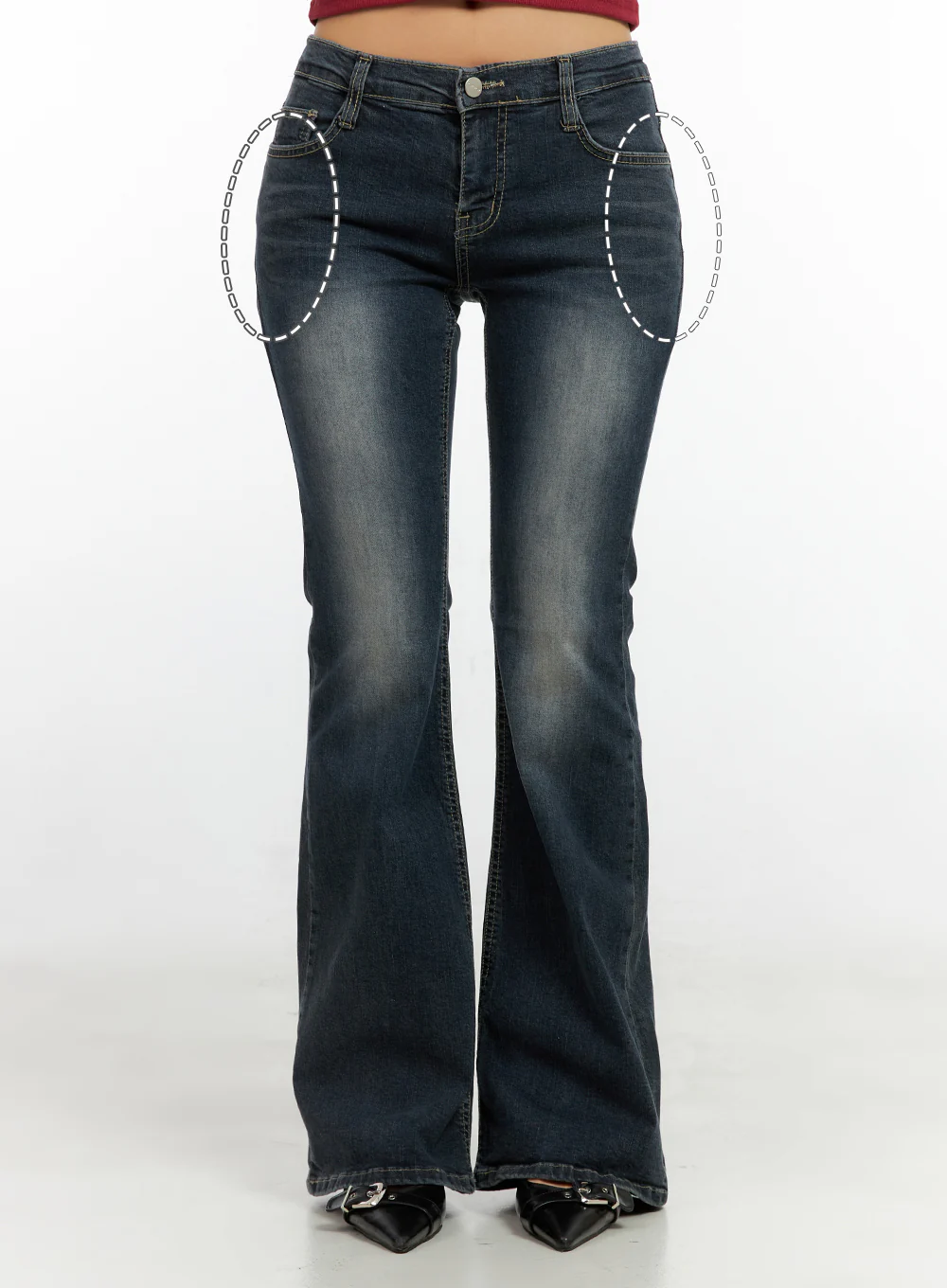 Ingrid Low-Rise Washed Flared Hip Pad Denim Jeans CN404 - Image 7
