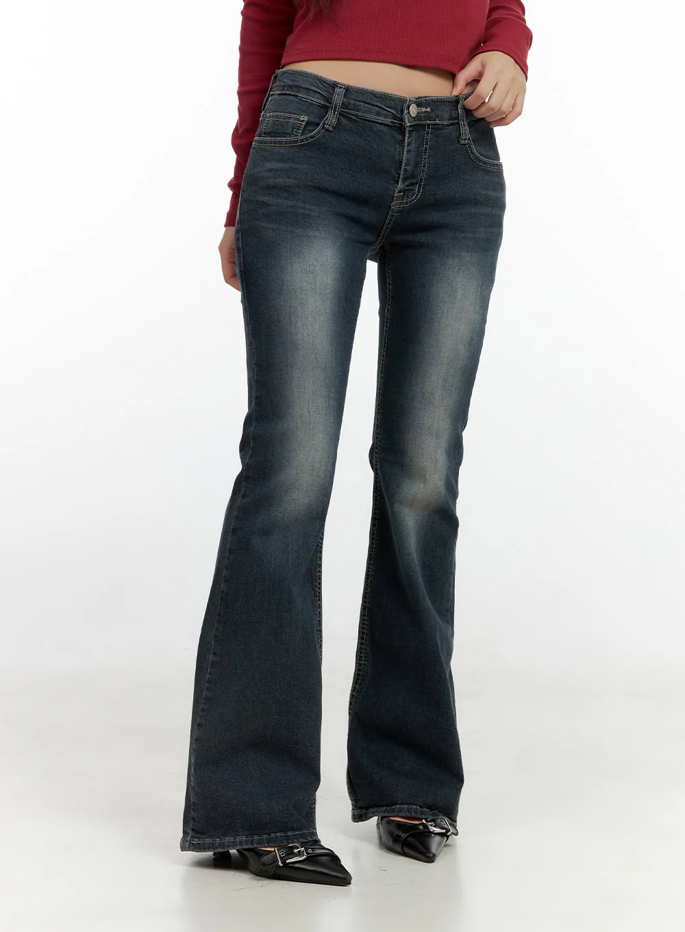 Ingrid Low-Rise Washed Flared Hip Pad Denim Jeans CN404 - Image 8