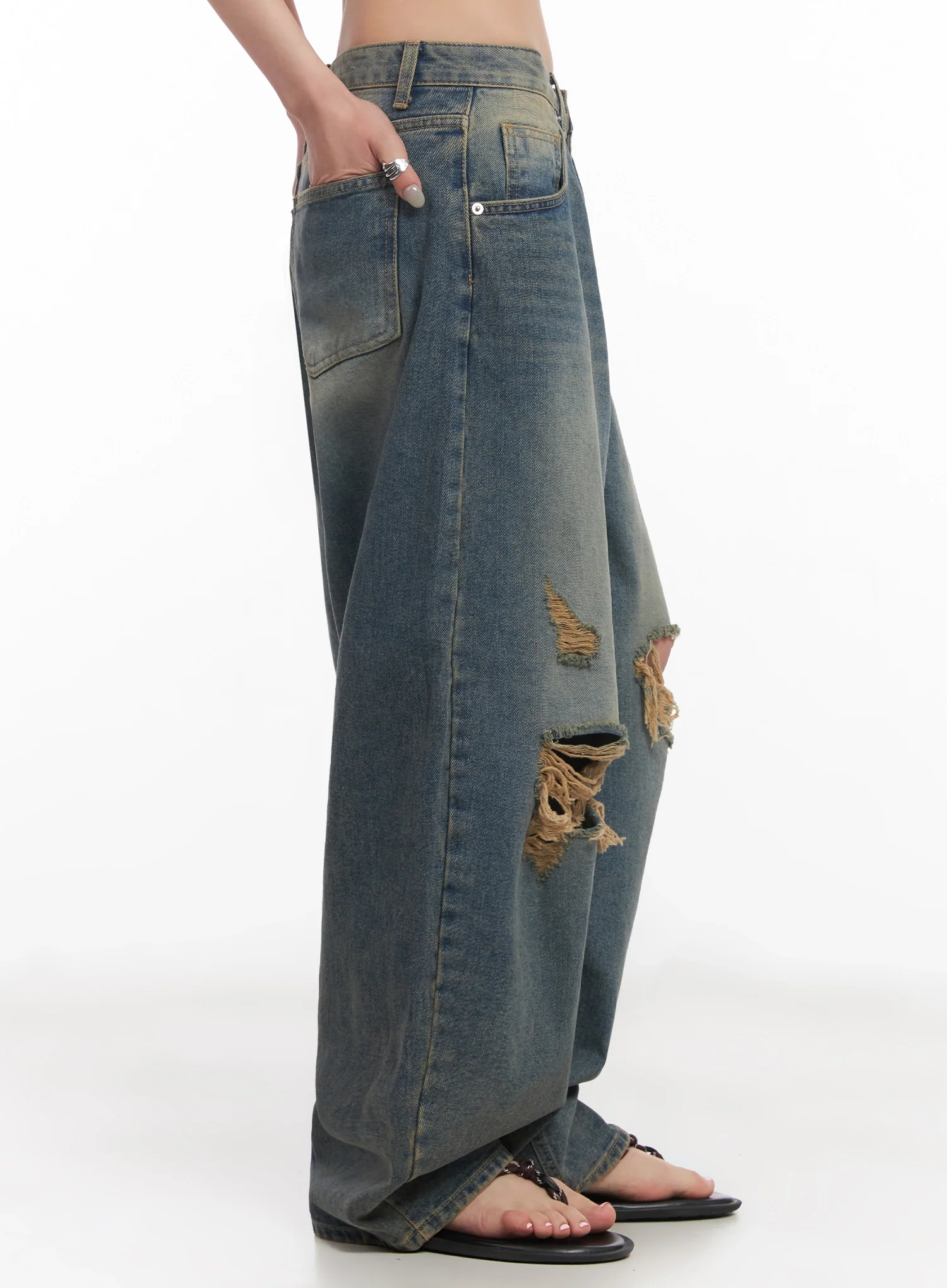 Jeemin Vintage Distressed Wide-Leg Denim Jeans IC503 - Image 11