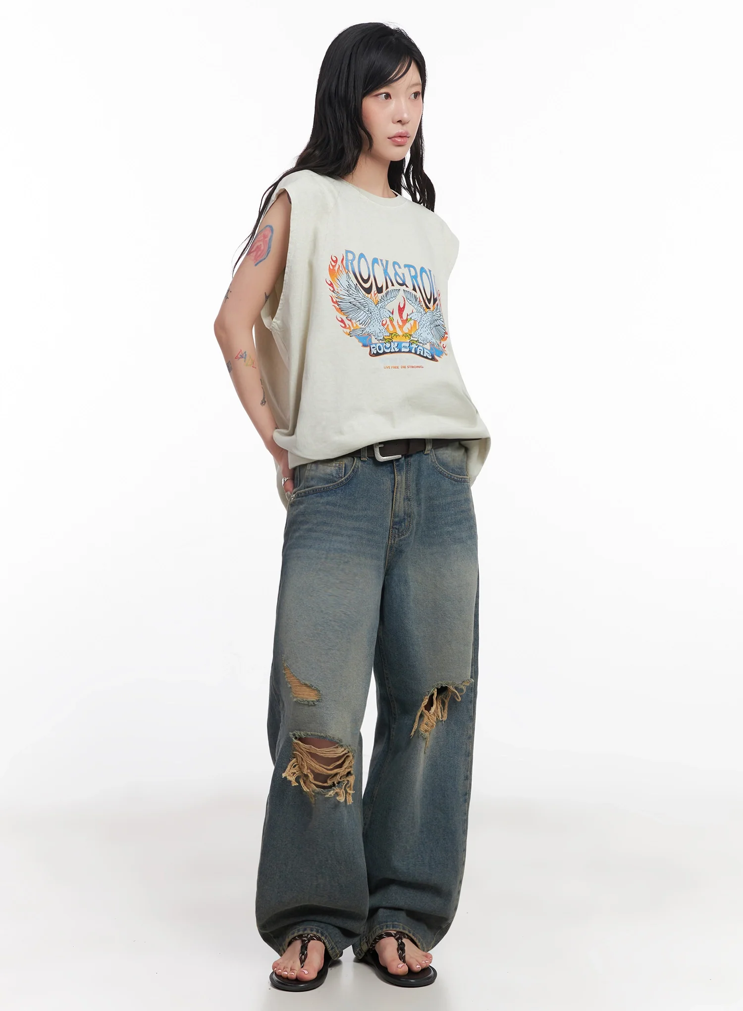 Jeemin Vintage Distressed Wide-Leg Denim Jeans IC503 - Image 13