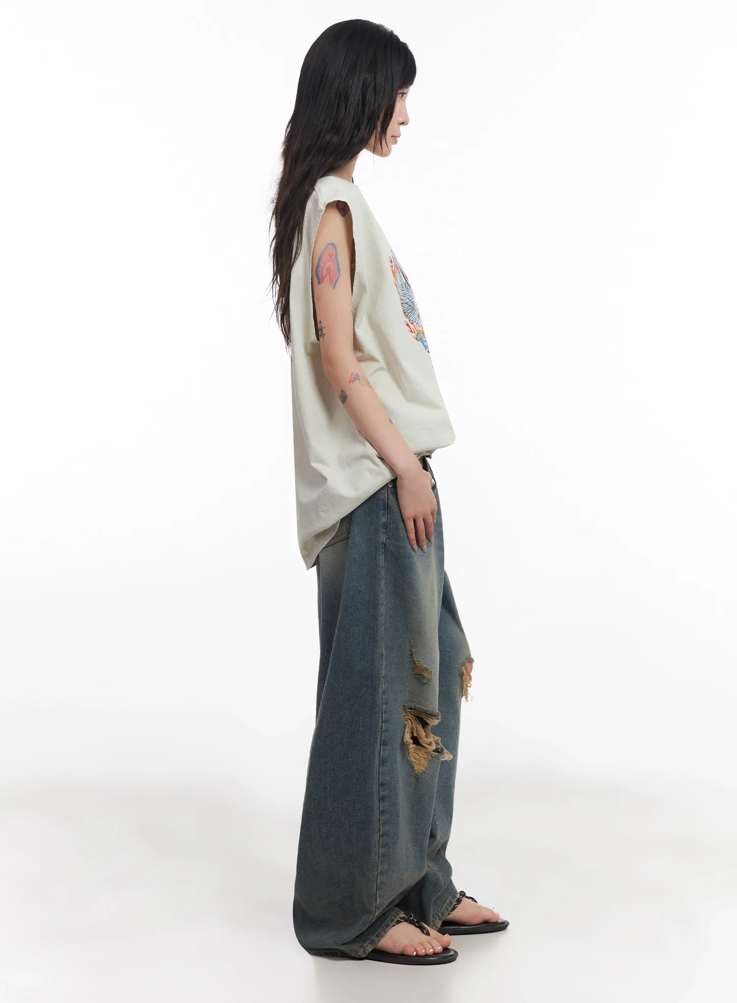 Jeemin Vintage Distressed Wide-Leg Denim Jeans IC503 - Image 14