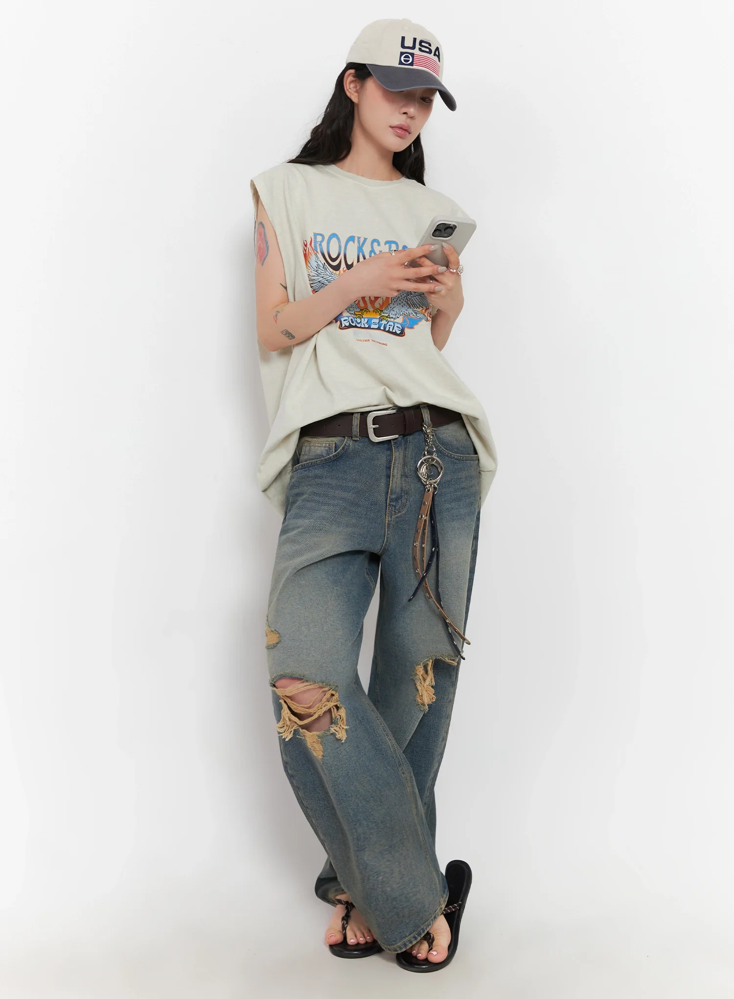 Jeemin Vintage Distressed Wide-Leg Denim Jeans IC503 - Image 16