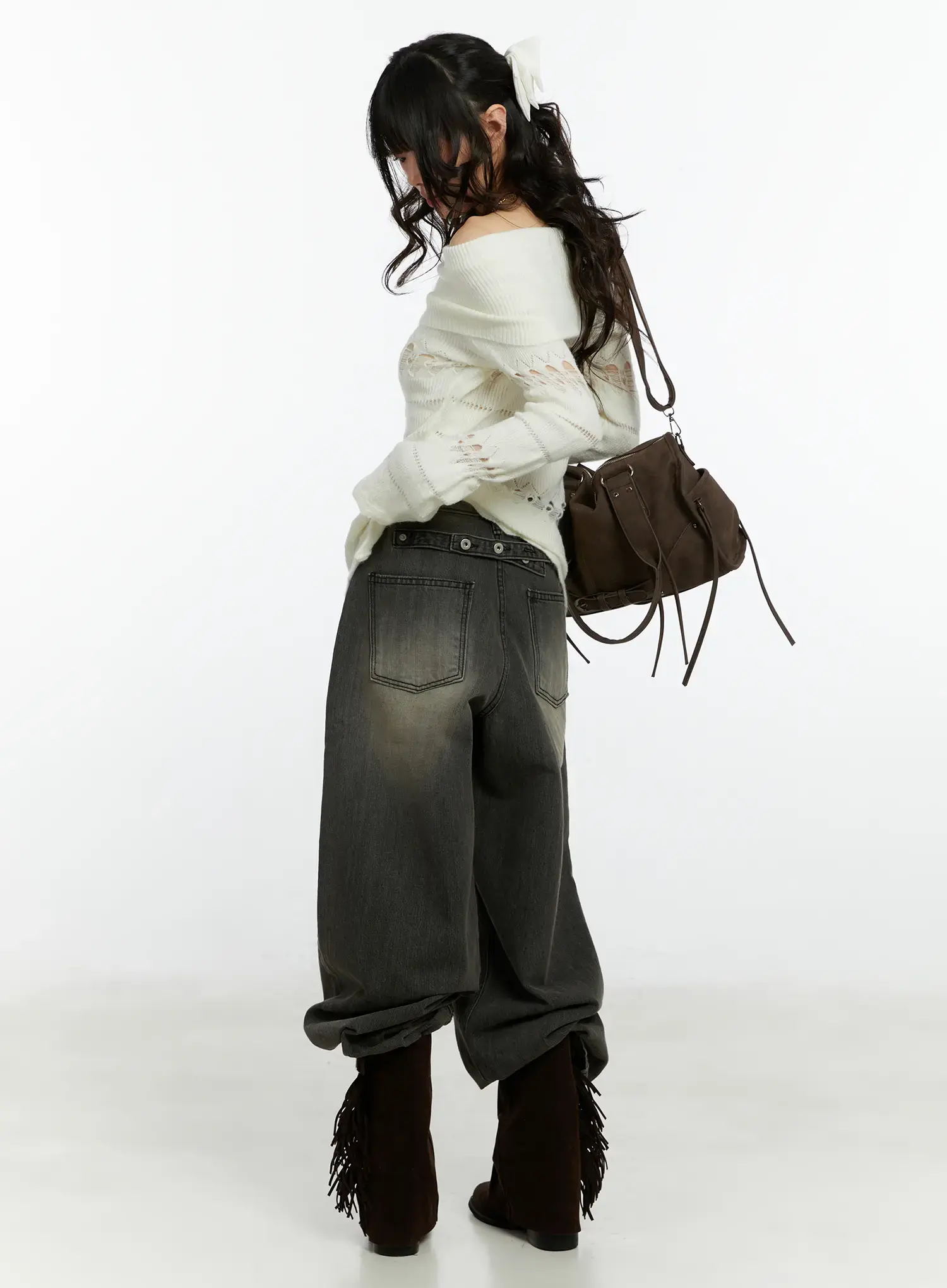 Kenna Washed Backstrap Wide Leg Jeans CF509 - Image 2